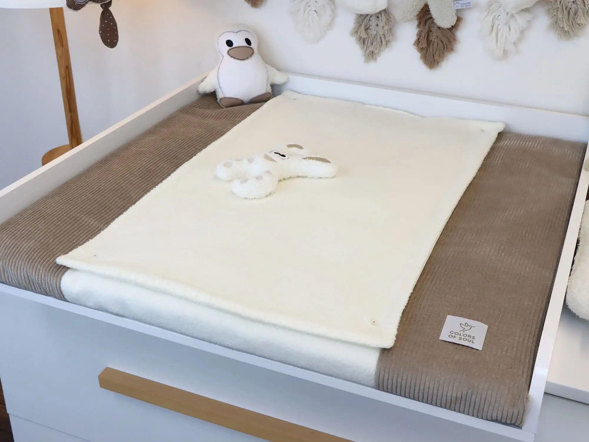 Detailansicht Wickelauflage Cord Beige und Baumwollfleece Creme
