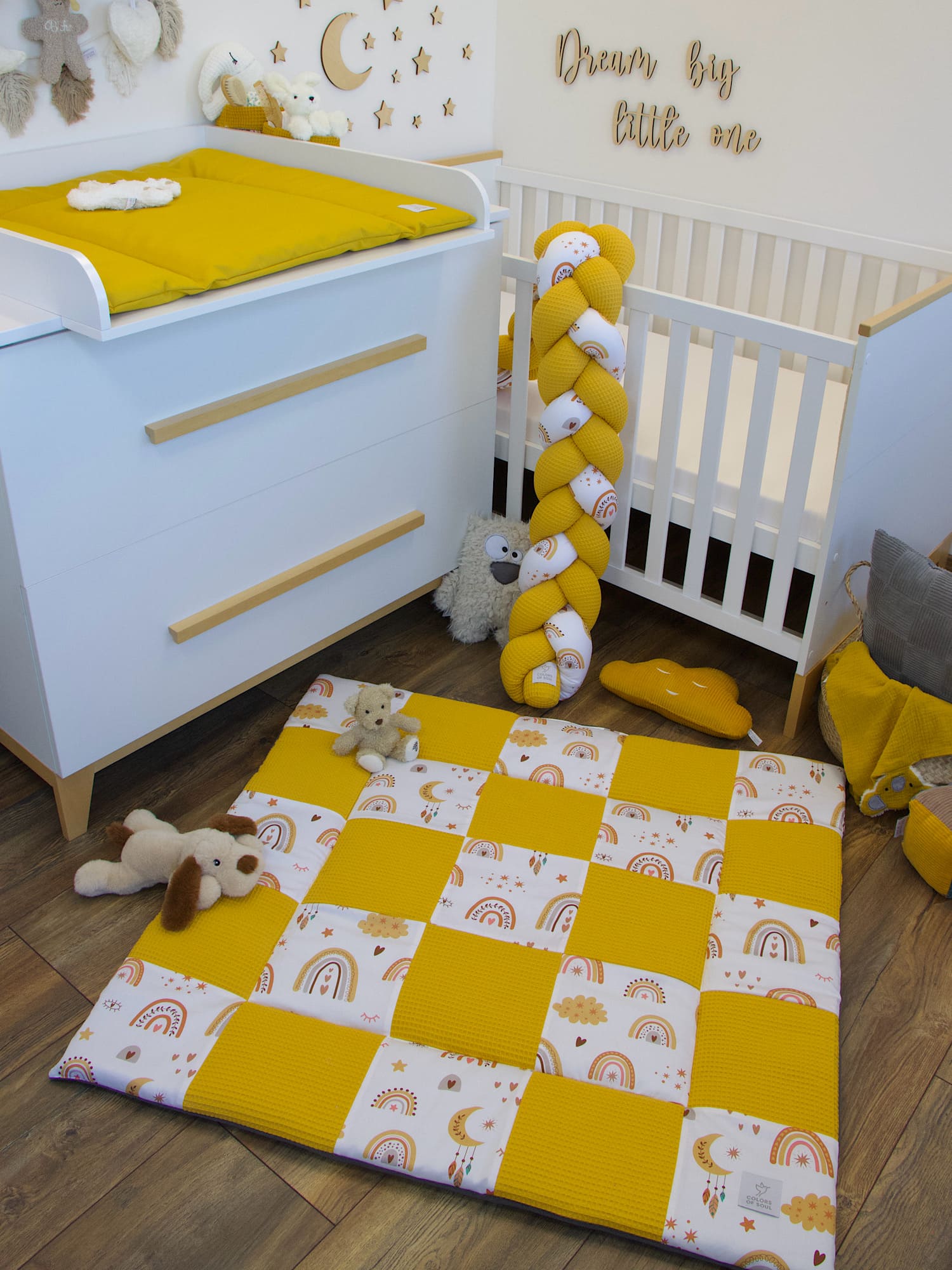 Krabbeldecke - Waffelpique gelb / Baby boho Regenbogen