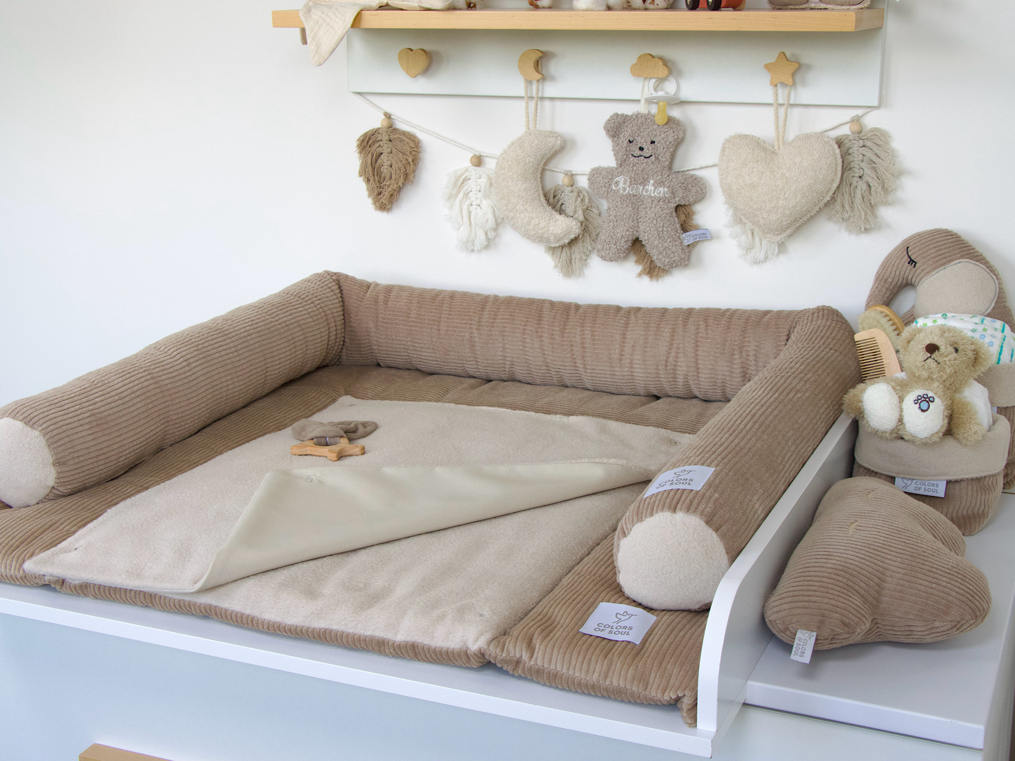 2-er SET - Wickelauflage, Bettschlange - Kord camel / Baumwollfleece beige