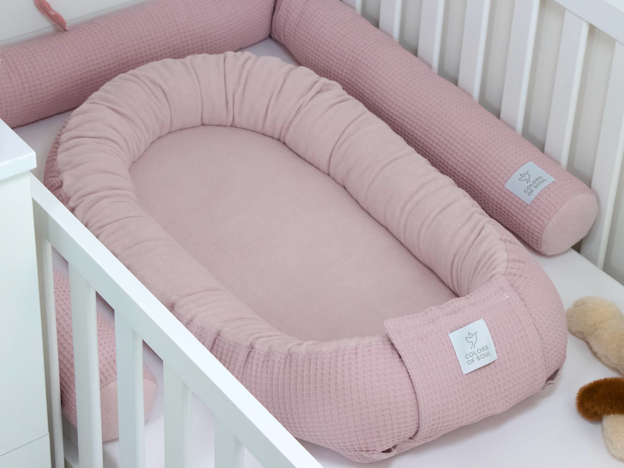 3-er SET - Wickelauflage mit Inlett, Babynest, Bettrolle - Waffelpique, Baumwollfleece altrosa