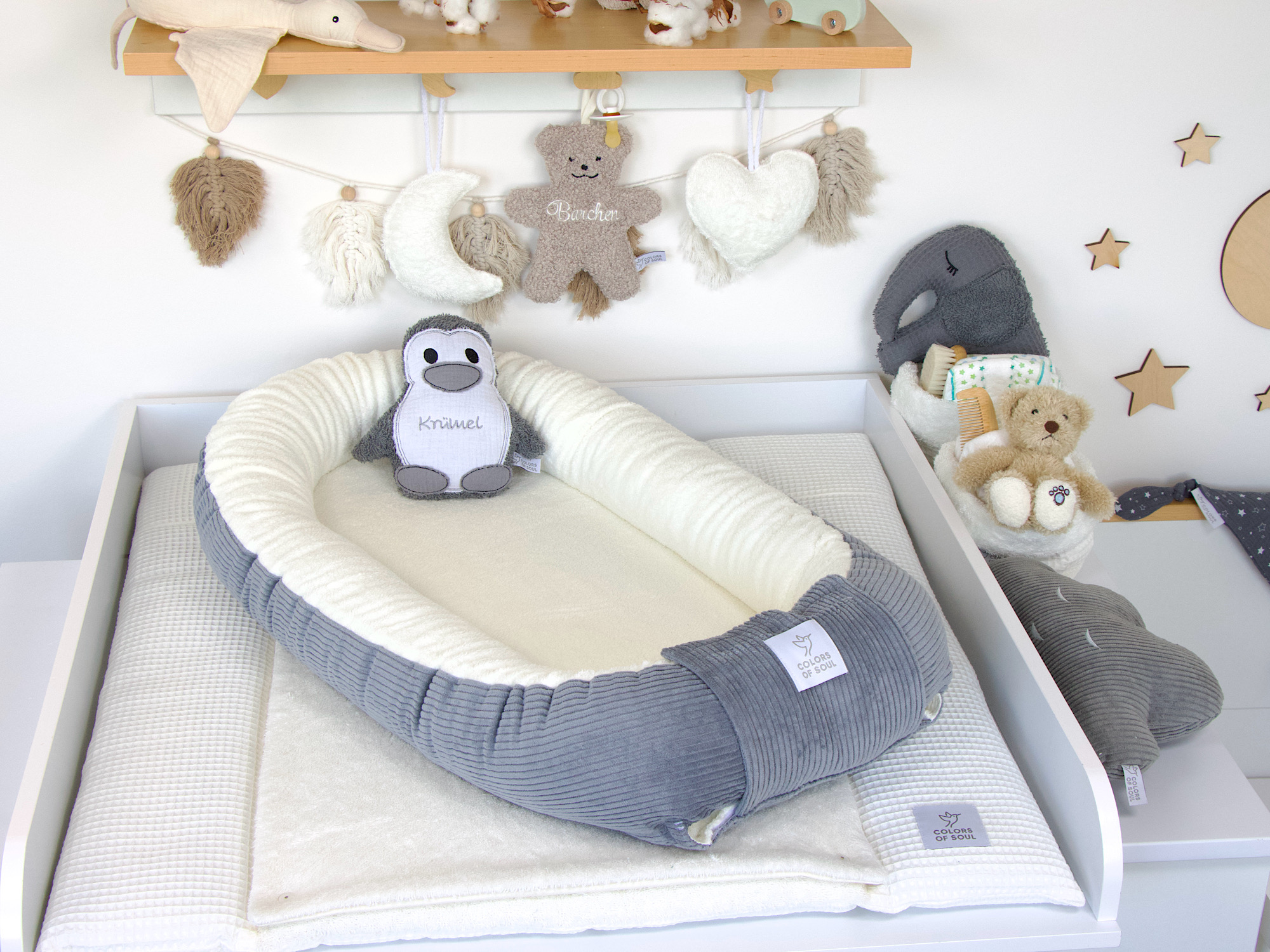 Babynestchen - Kordstoff grau / Baumwollfleece creme