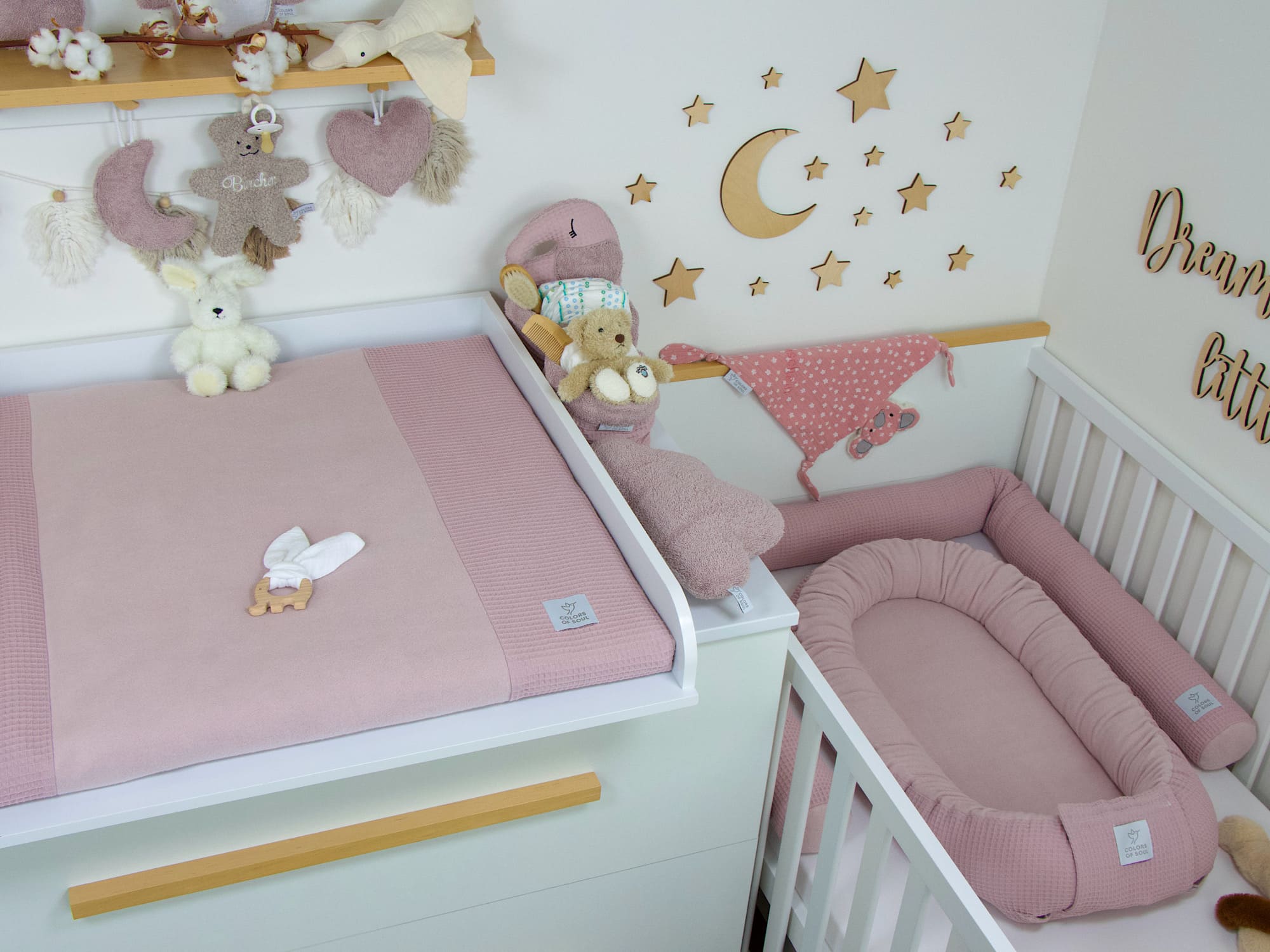 3-er SET - Wickelauflage mit Inlett, Babynest, Bettrolle - Waffelpique, Baumwollfleece altrosa