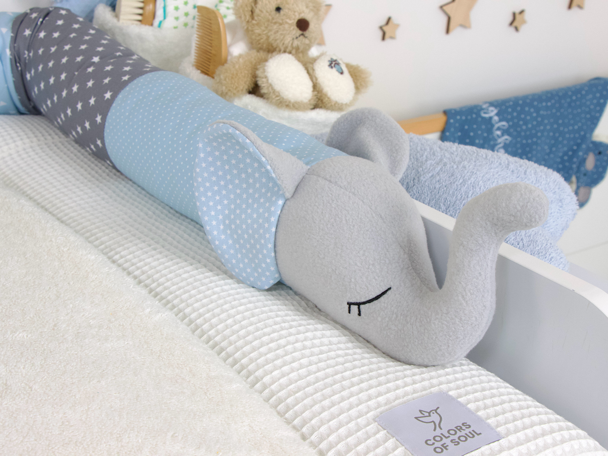 Bettschlange Elefant grau/hellblau