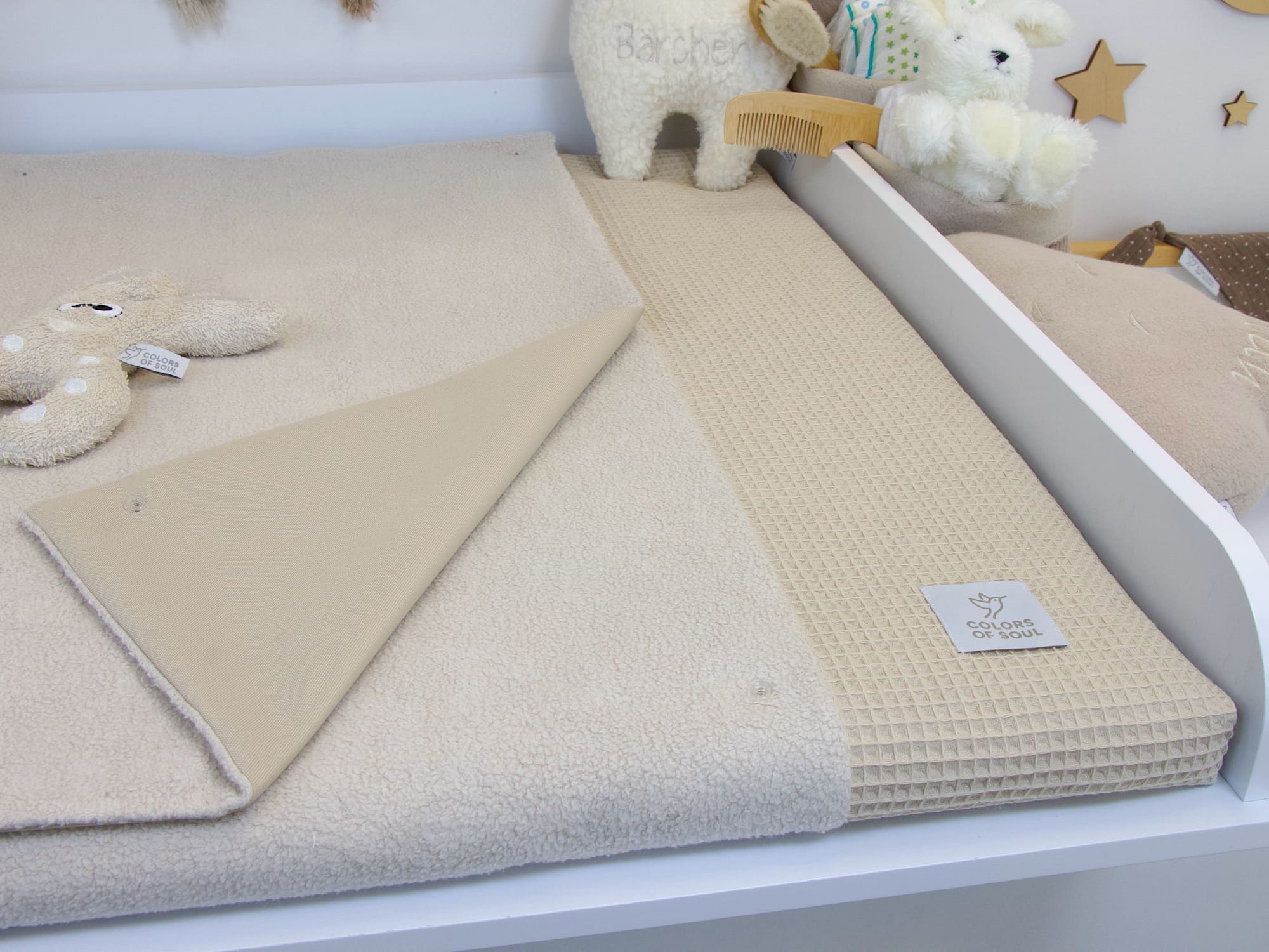 Wickelauflage mit Inlett - Waffelpique beige / Baumwollfleece beige