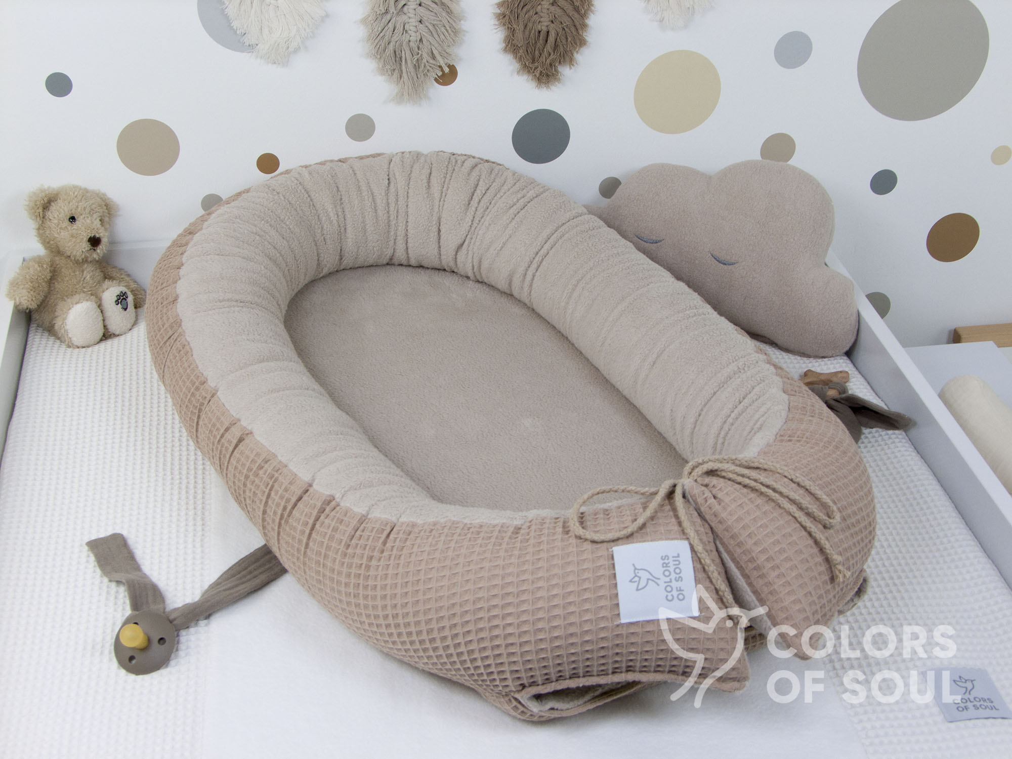 2-er SET - Wickelauflage, Bettschlange - Waffelpique camel / Baumwollfleece beige