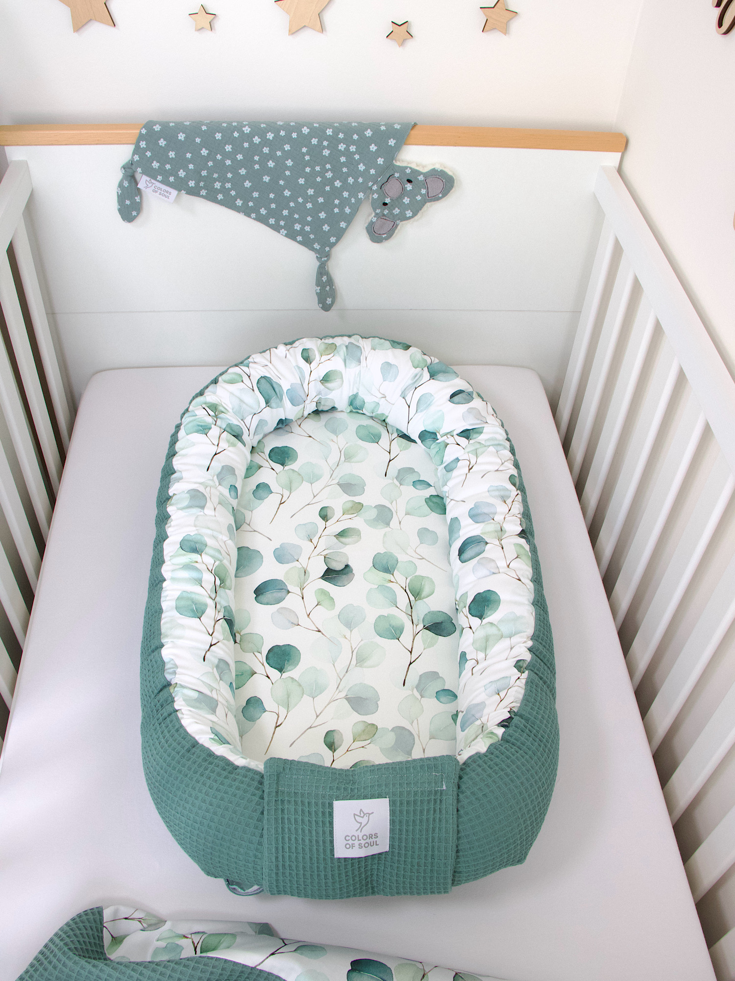 Babynestchen Silberdollar-Eukalyptus / Waffelpique altgrün
