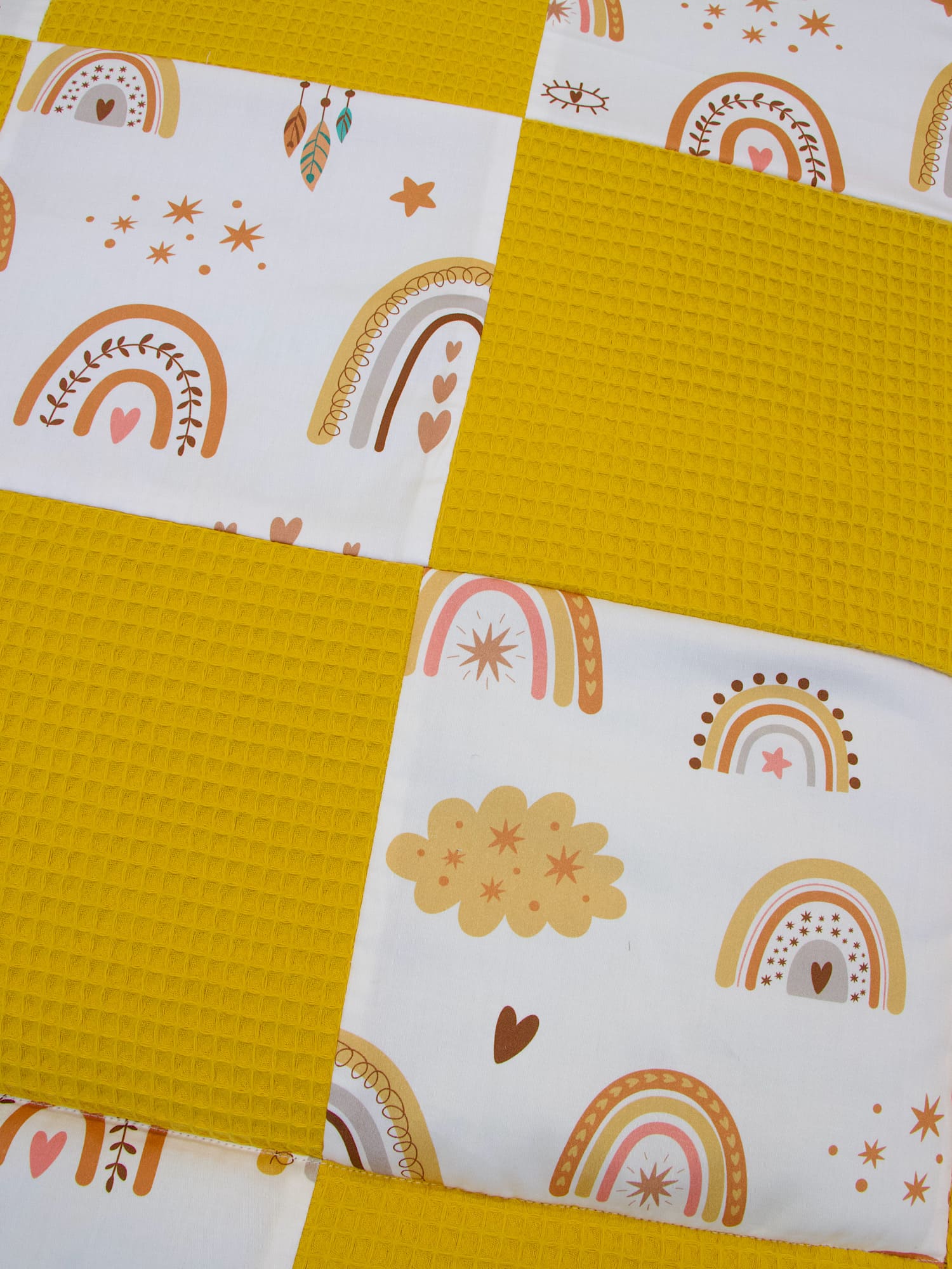 Krabbeldecke - Waffelpique gelb / Baby boho Regenbogen