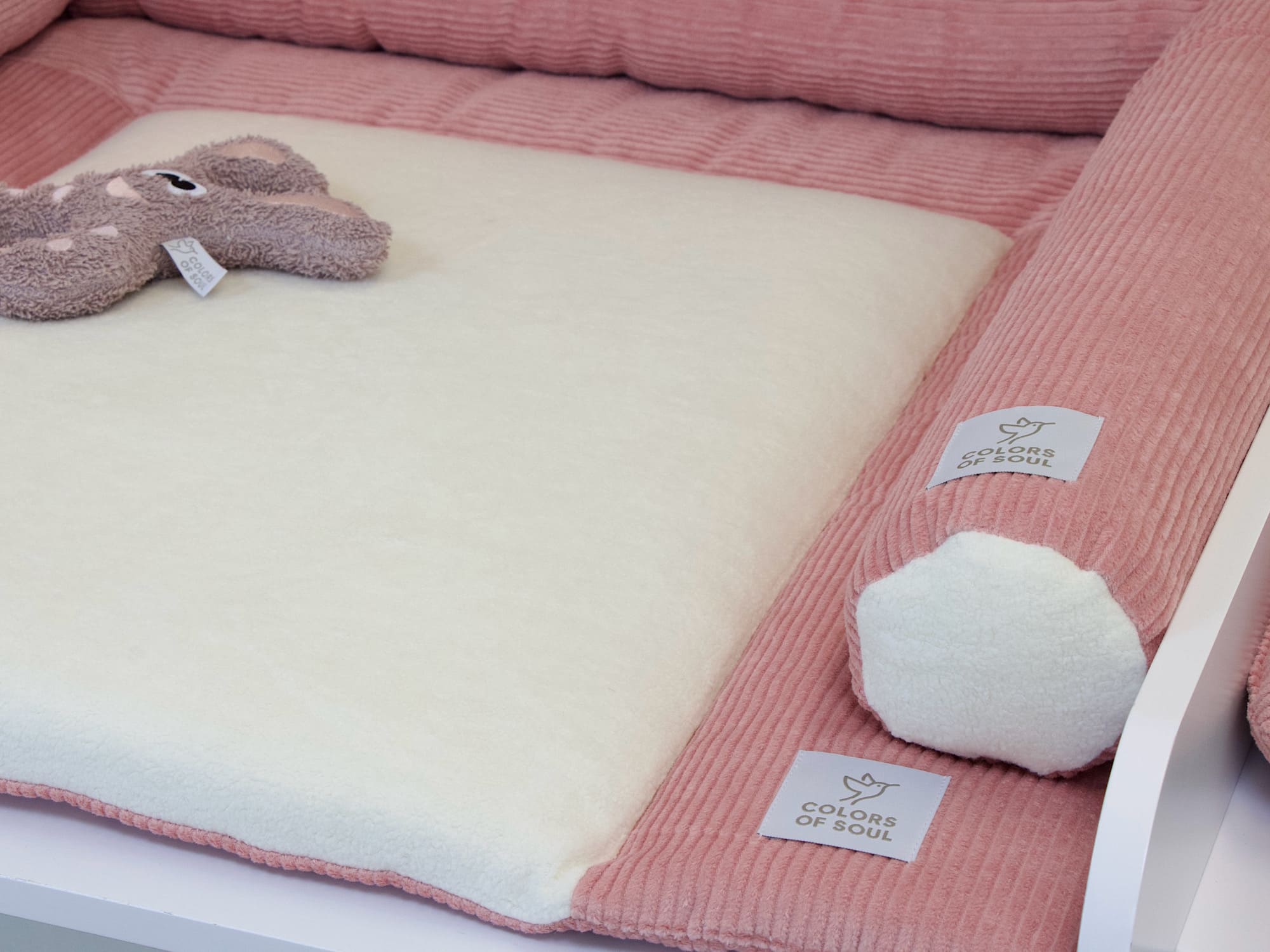 2-er SET - Wickelauflage, Bettschlange - Kord altrosa / Baumwollfleece creme