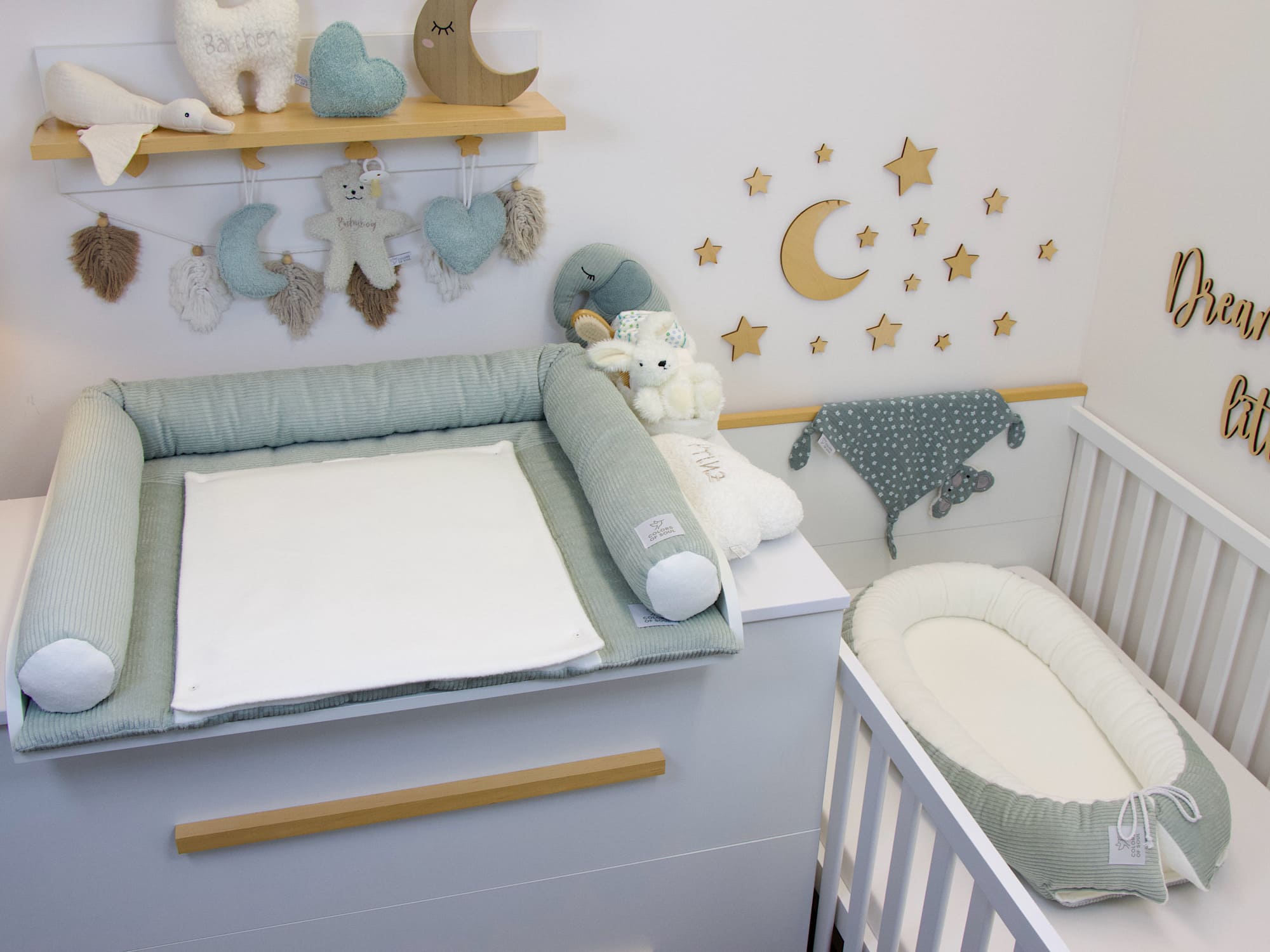 Babyzimmer Set Mint und Creme aus Cord und Baumwollfleece