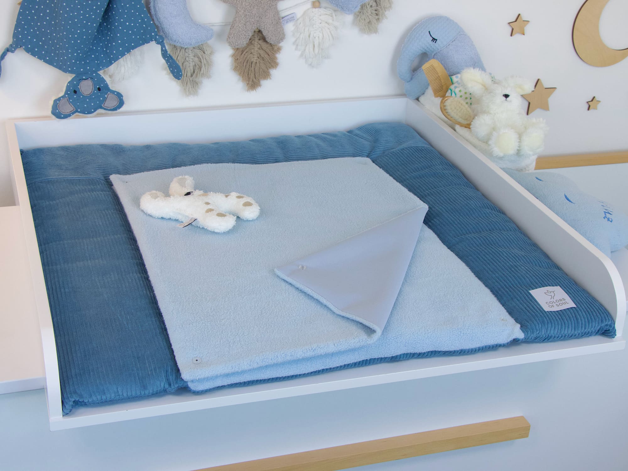 Wickelauflage Kord blau / Baumwollfleece blau