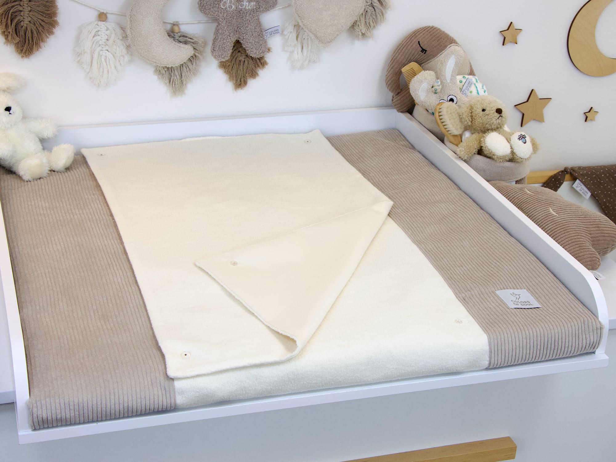 Detailansicht Wickelauflage Cord Hellbeige und Baumwollfleece Creme