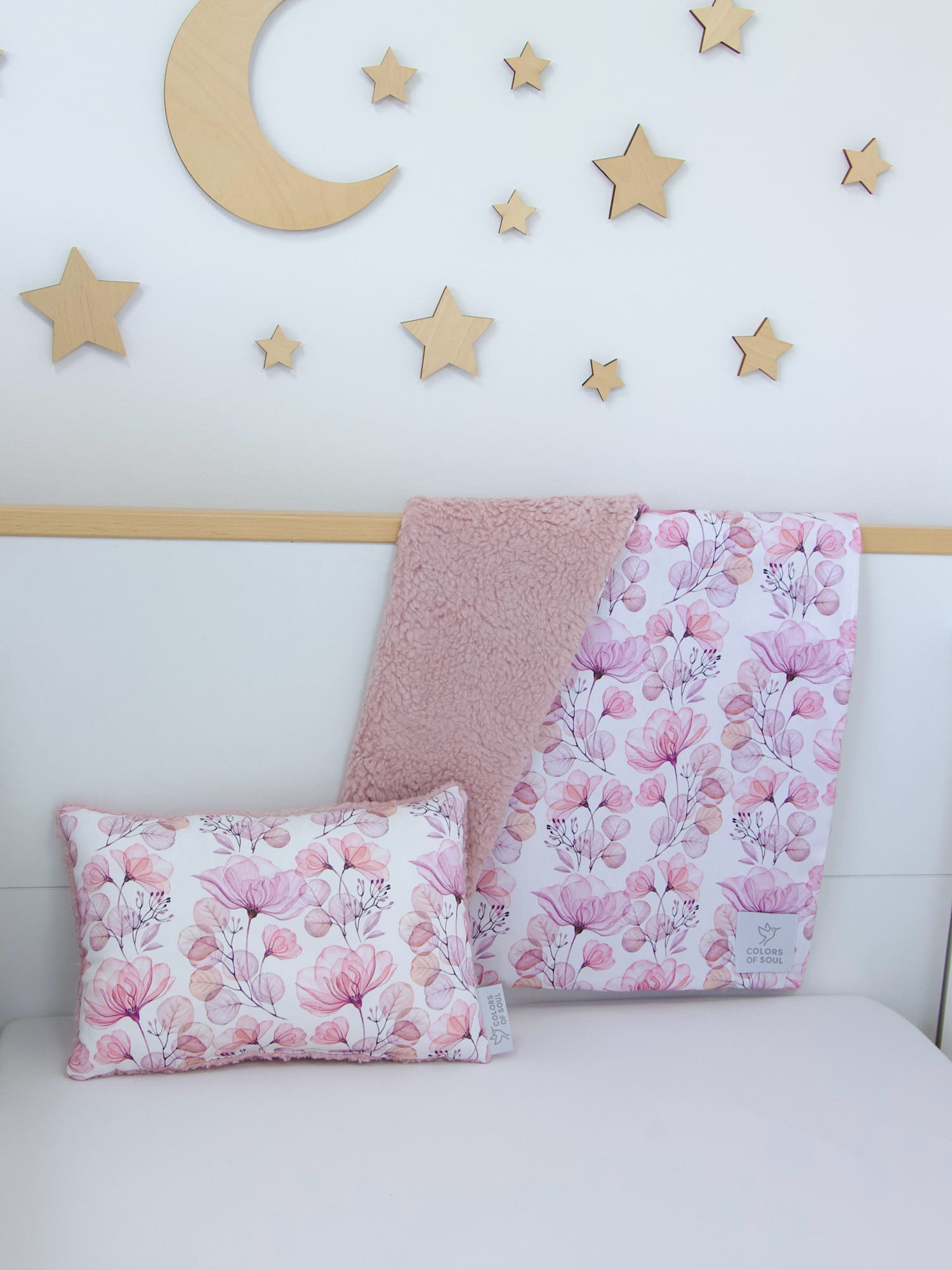 Babydecke - Tulpenmagnolie Aquarell groß / Teddyplüsch creme