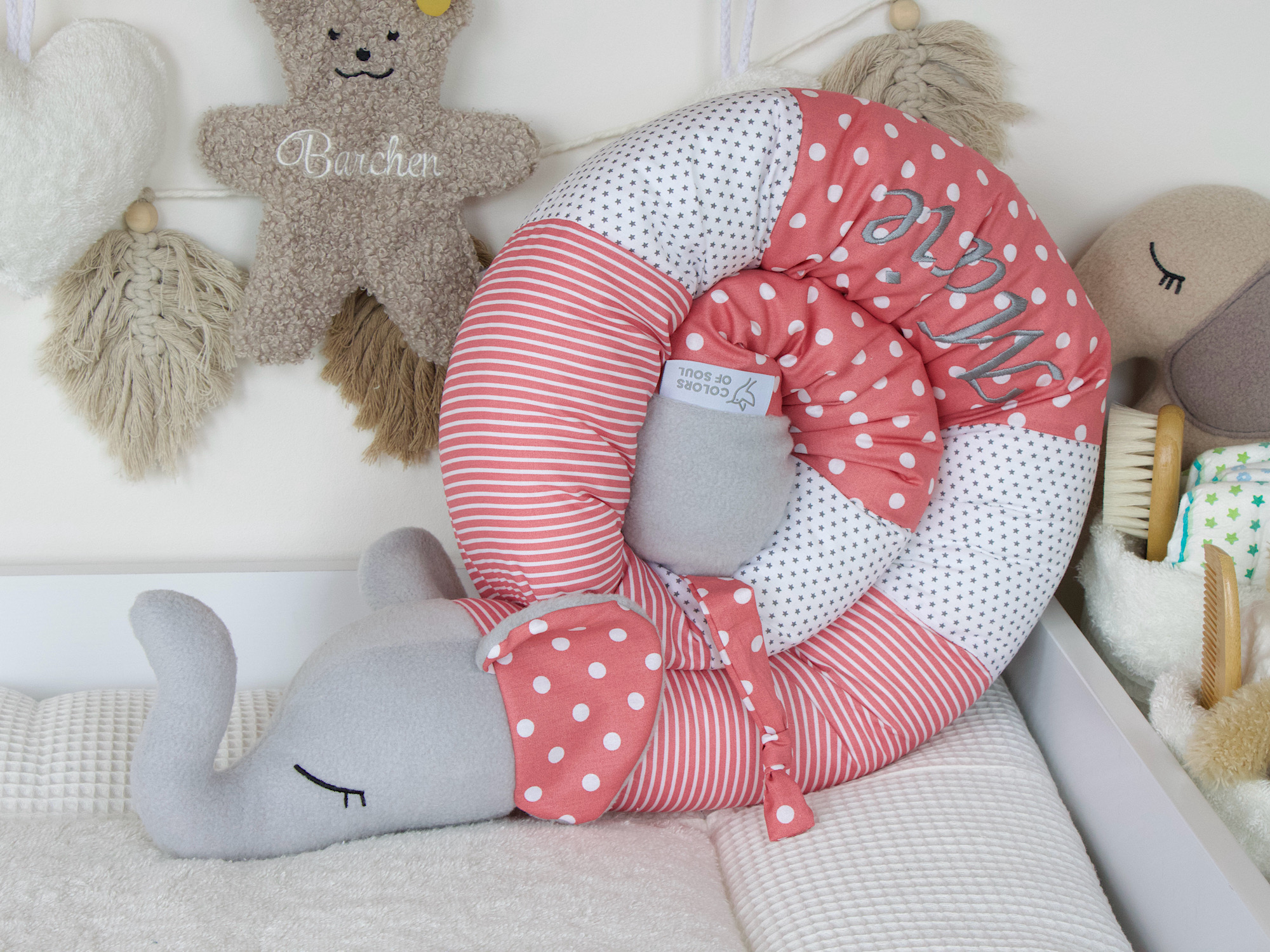 Bettschlange Elefant "Betti" - blush/weiß