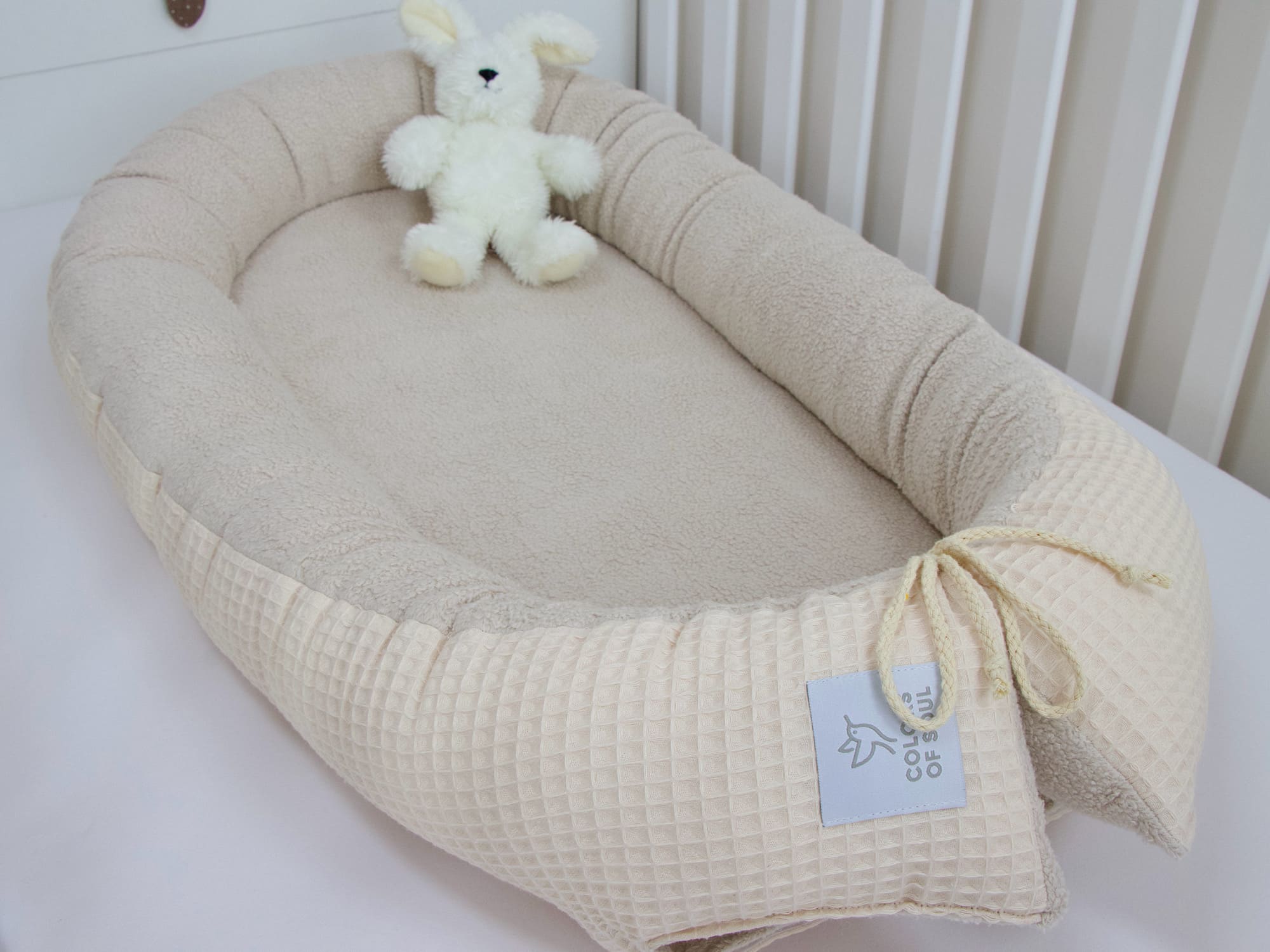 Babynestchen - Waffelpique hellbeige / Baumwollfleece hellbeige