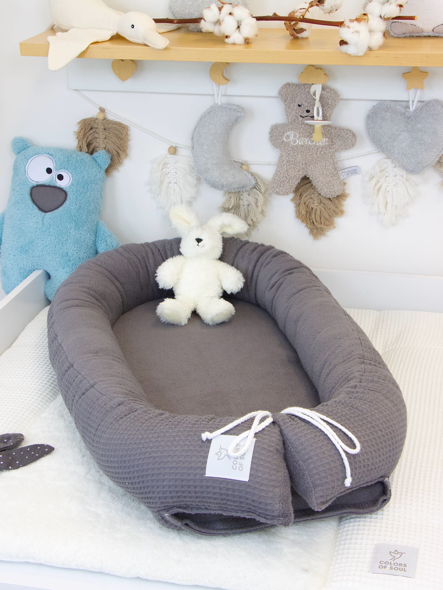 Babynestchen - Waffelpique steingrau / Baumwollfleece grau