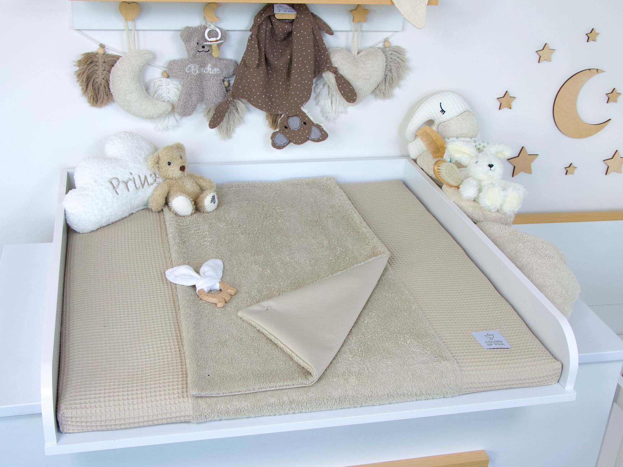 Handgemachte Wickelauflage aus Waffelpique und Frottee in Beige