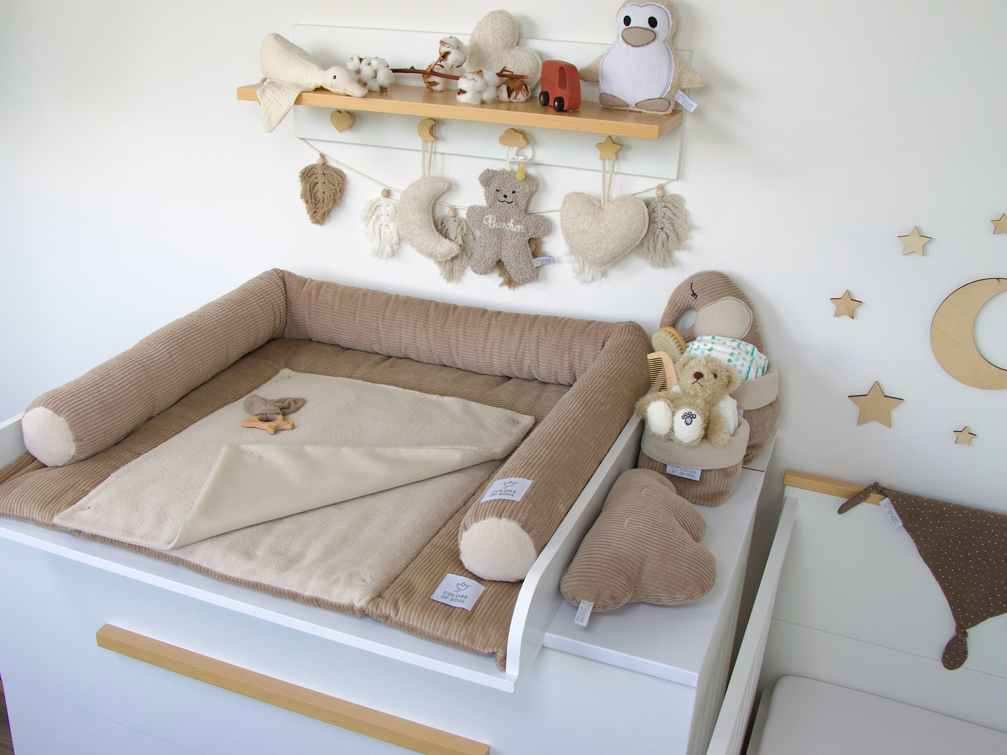 2-er SET - Wickelauflage, Bettschlange - Kord camel / Baumwollfleece beige