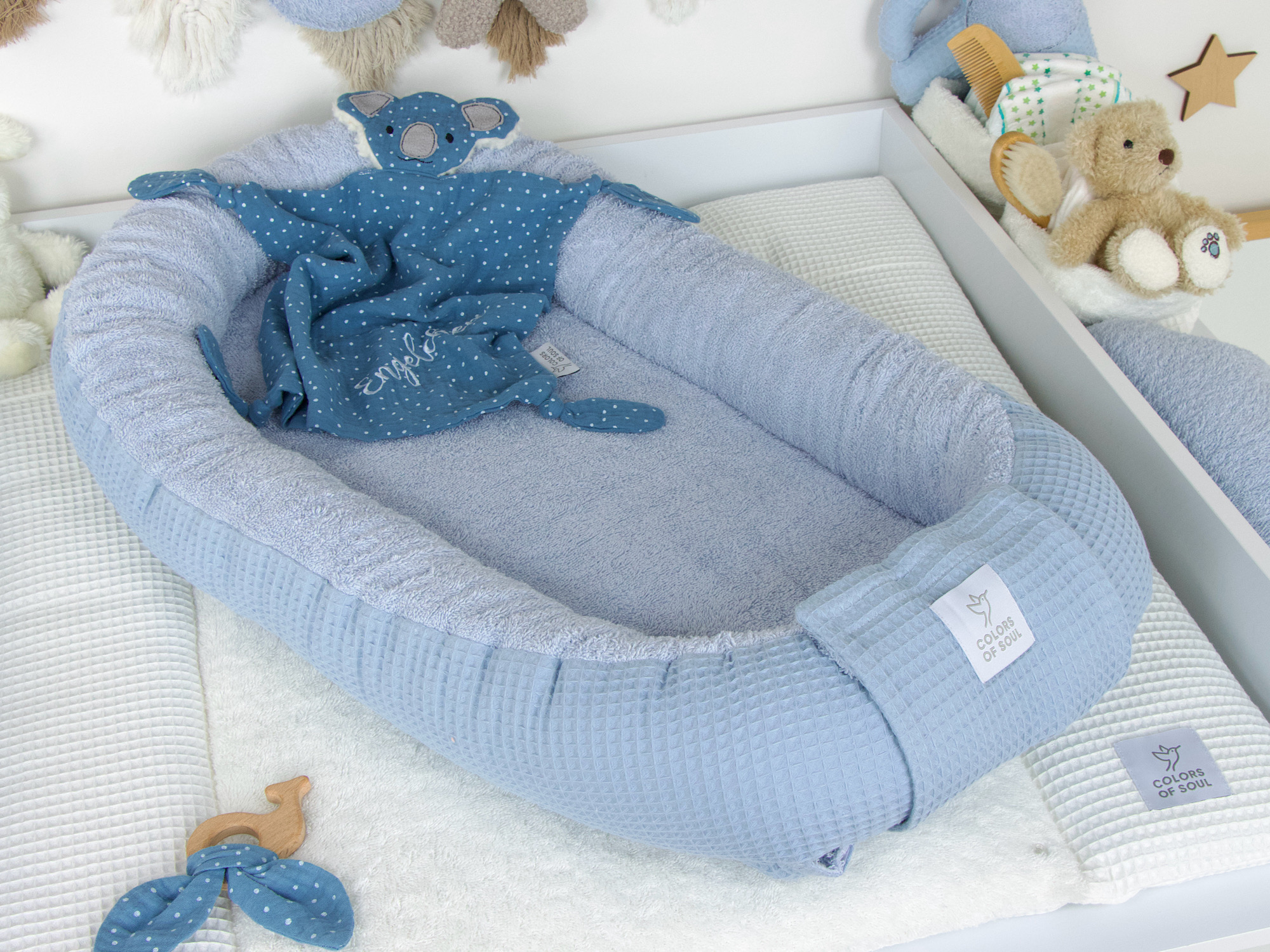 Babynestchen Waffelpique hellblau / Frottee hellblau