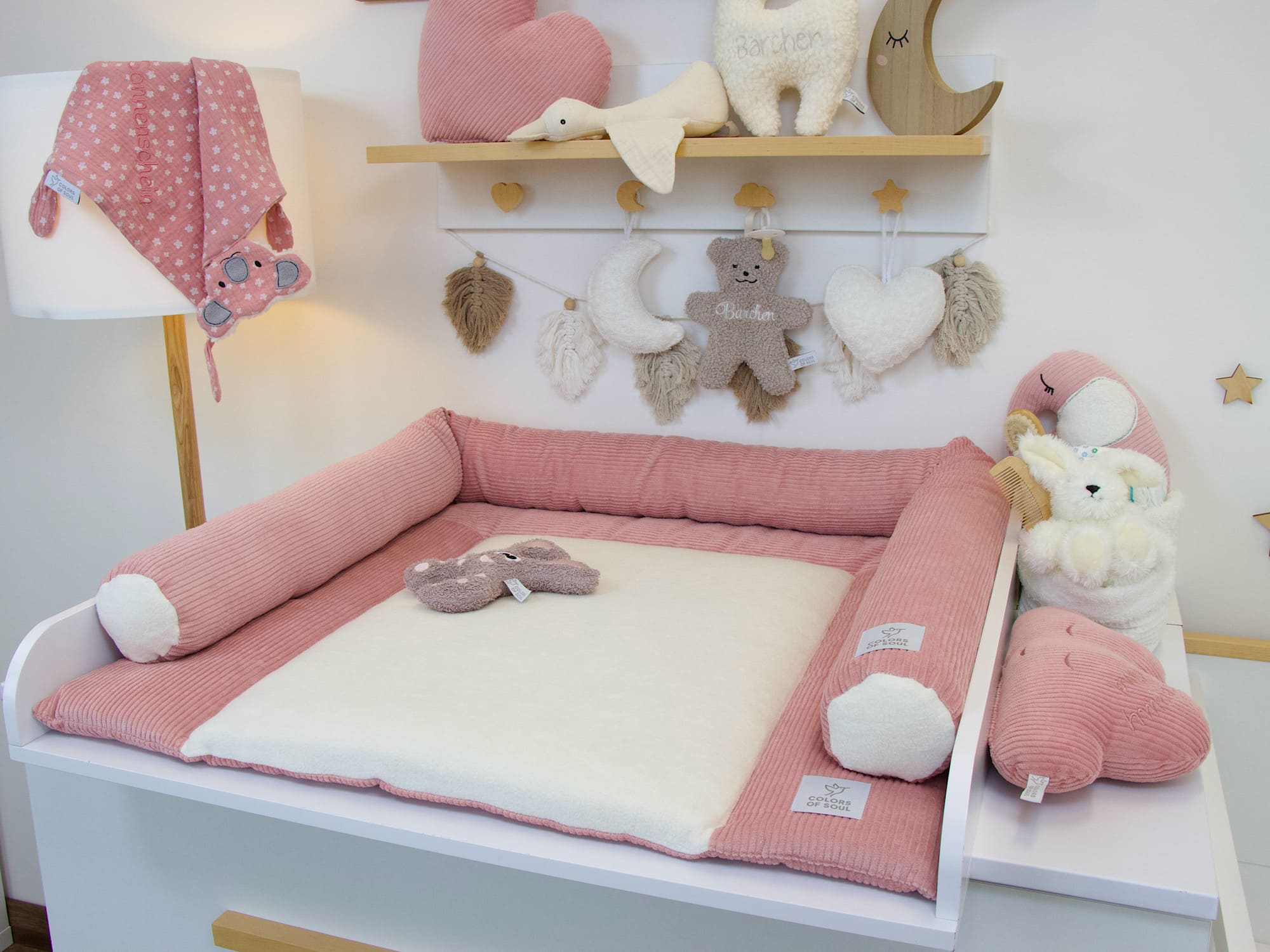 2-er SET - Wickelauflage, Bettschlange - Kord altrosa / Baumwollfleece creme