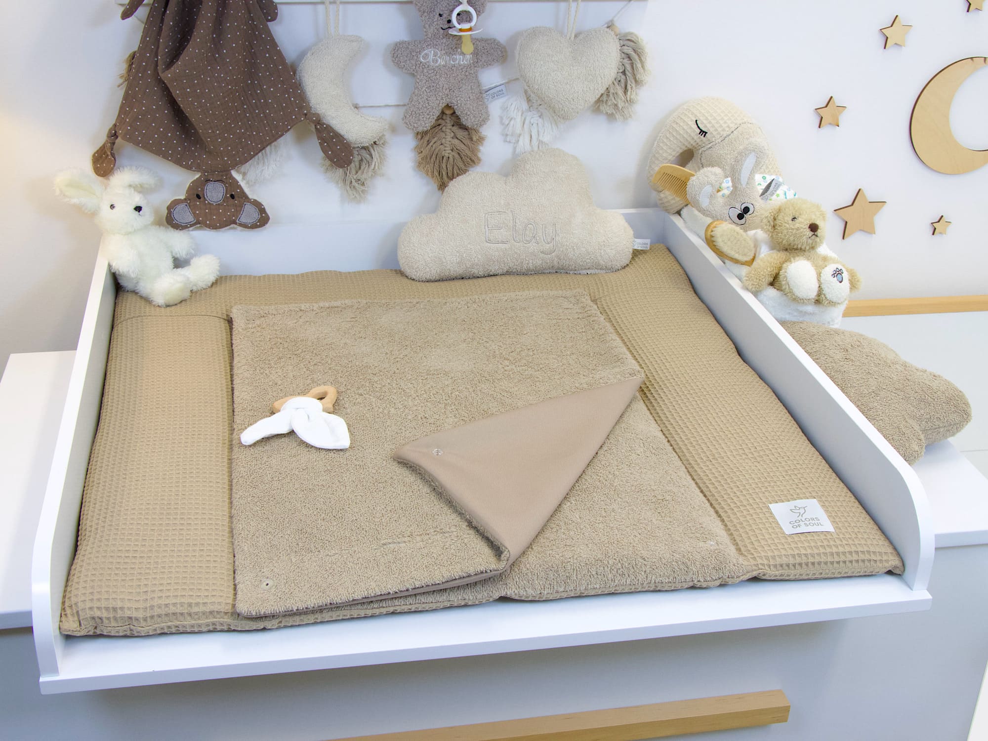 Wickelauflage - Waffelpique dunkelbeige / Frottee dunkelbeige
