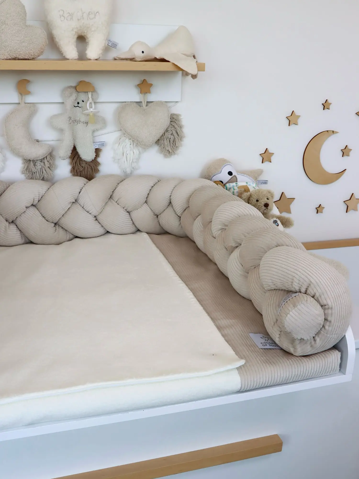 Wickelauflage mit Baumwollfleece Creme und Cordseiten in Light Sand