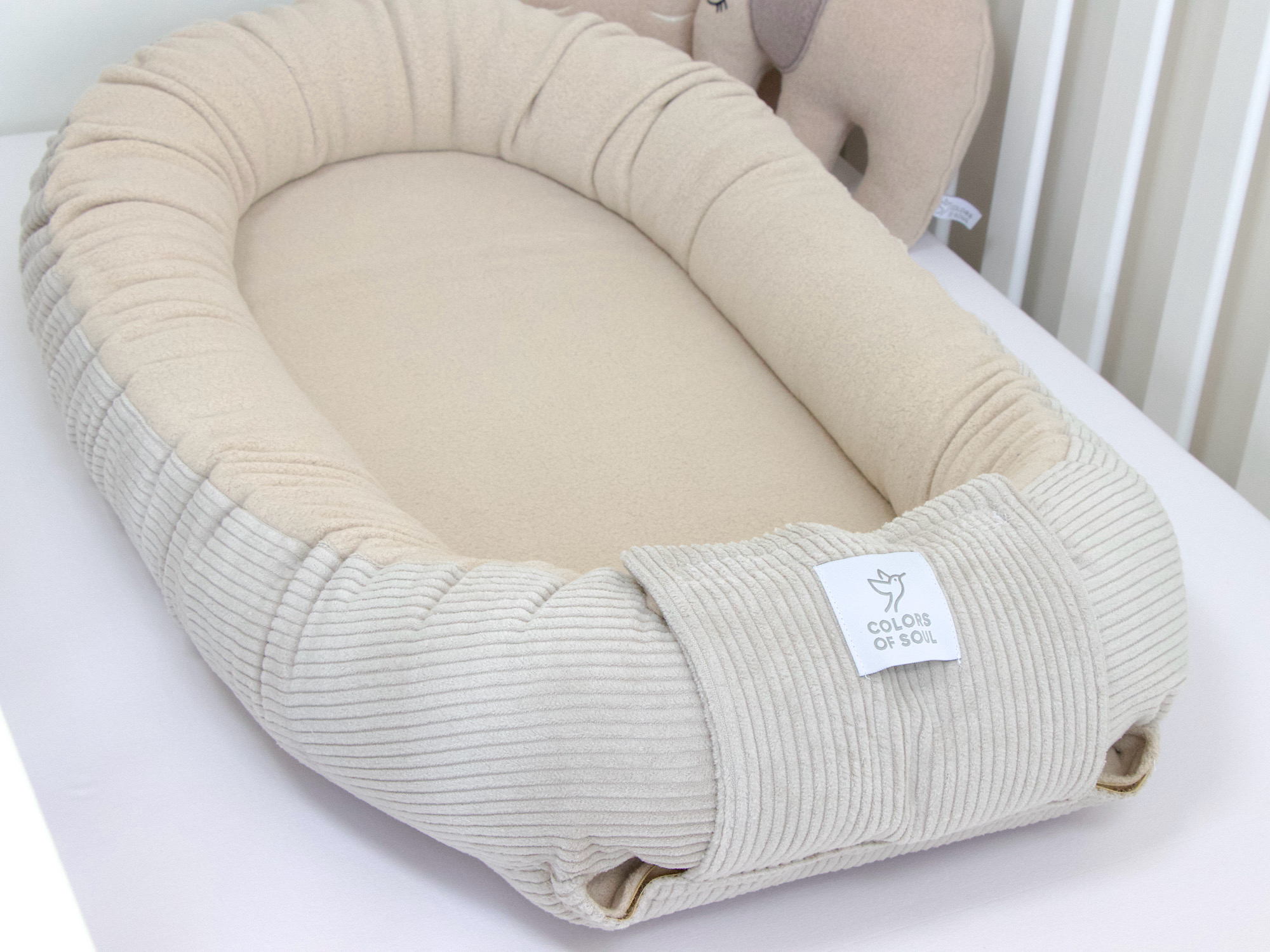 Babynestchen - Kordstoff hellbeige / Baumwollfleece beige
