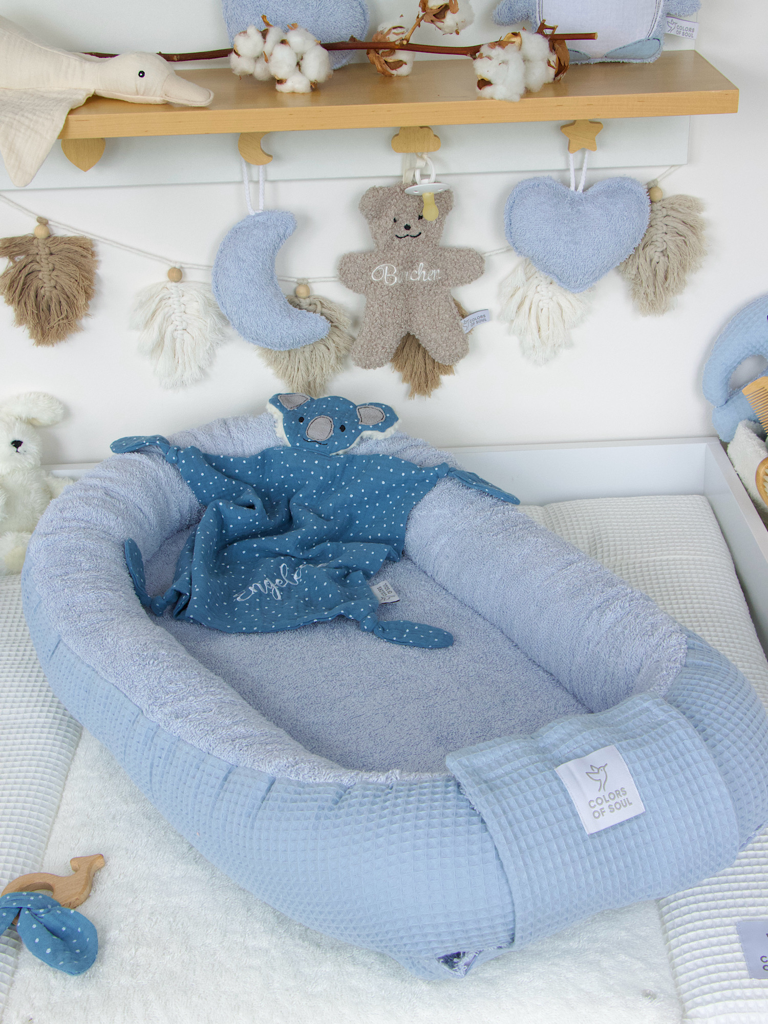Babynestchen Waffelpique hellblau / Frottee hellblau