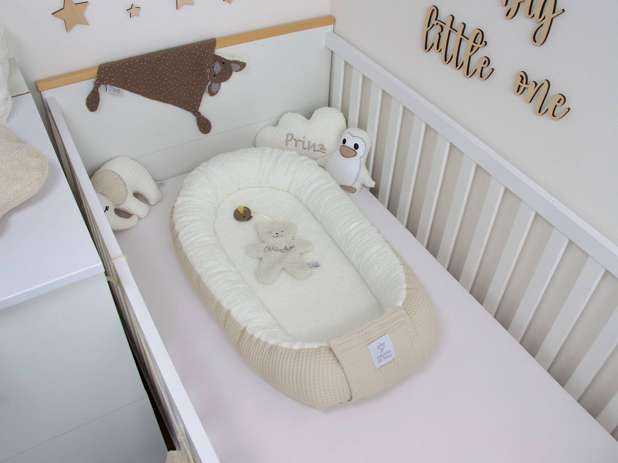 Babynestchen Waffelpique light sand / Frottee creme