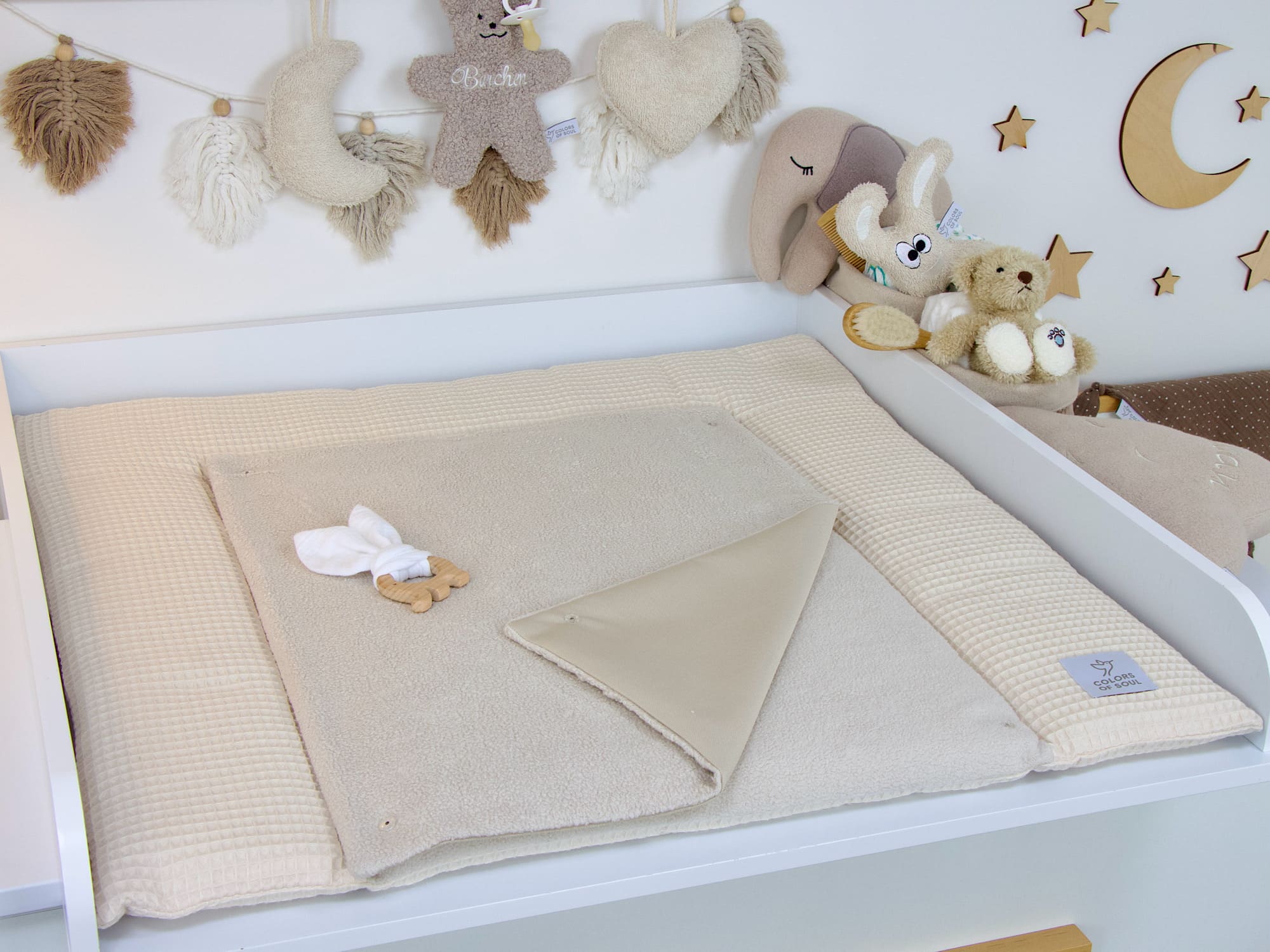 Wickelauflage - Waffelpique hellbeige / Baumwollfleece hellbeige