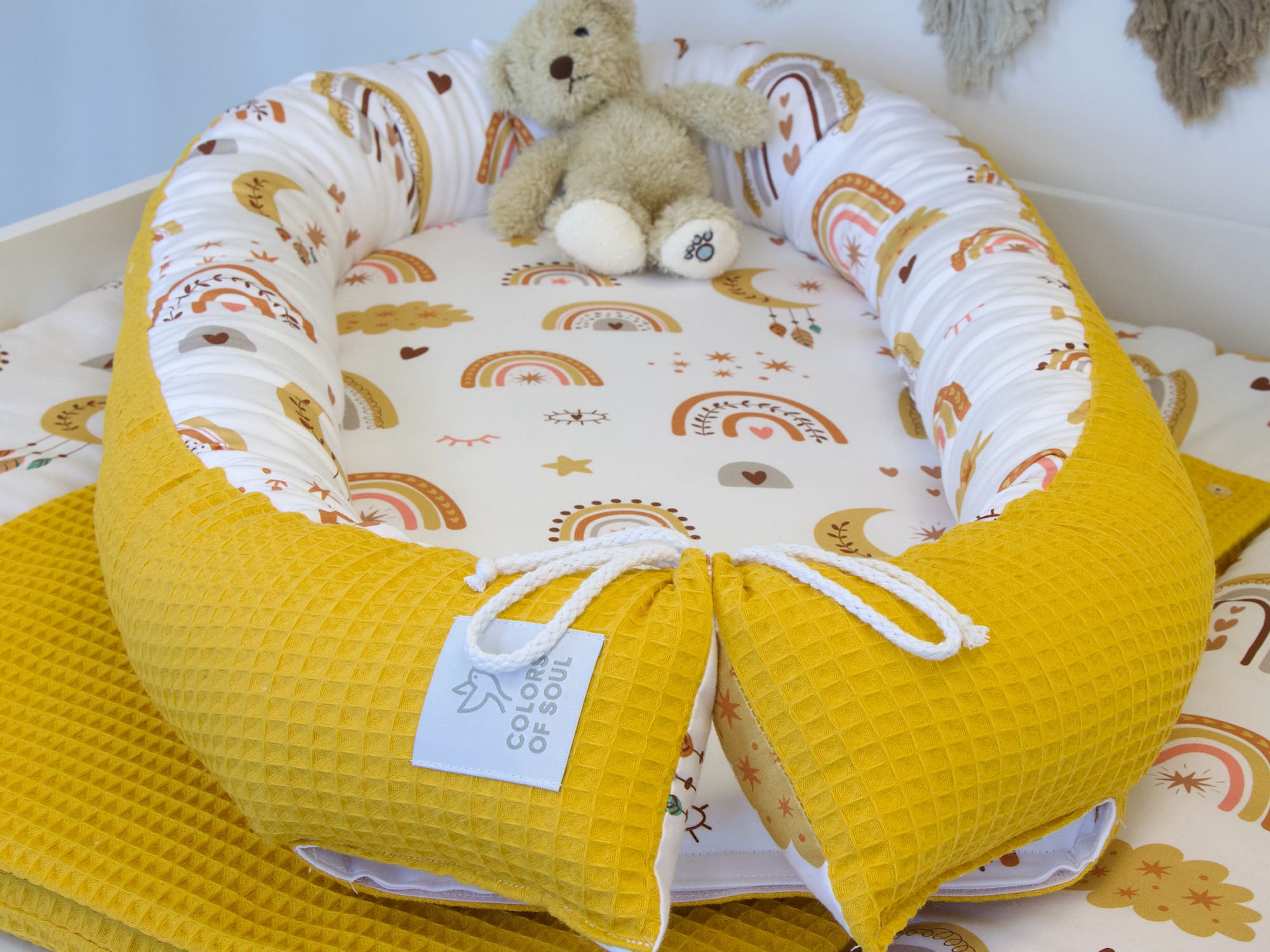 Babynestchen - Baby boho Regenbogen / Waffelpique gelb
