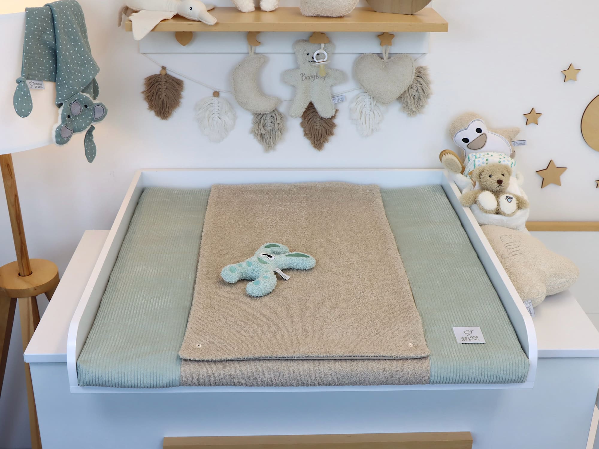 Wickelauflage mit abnehmbaren Bezug – Cord Mint / Frottee Beige