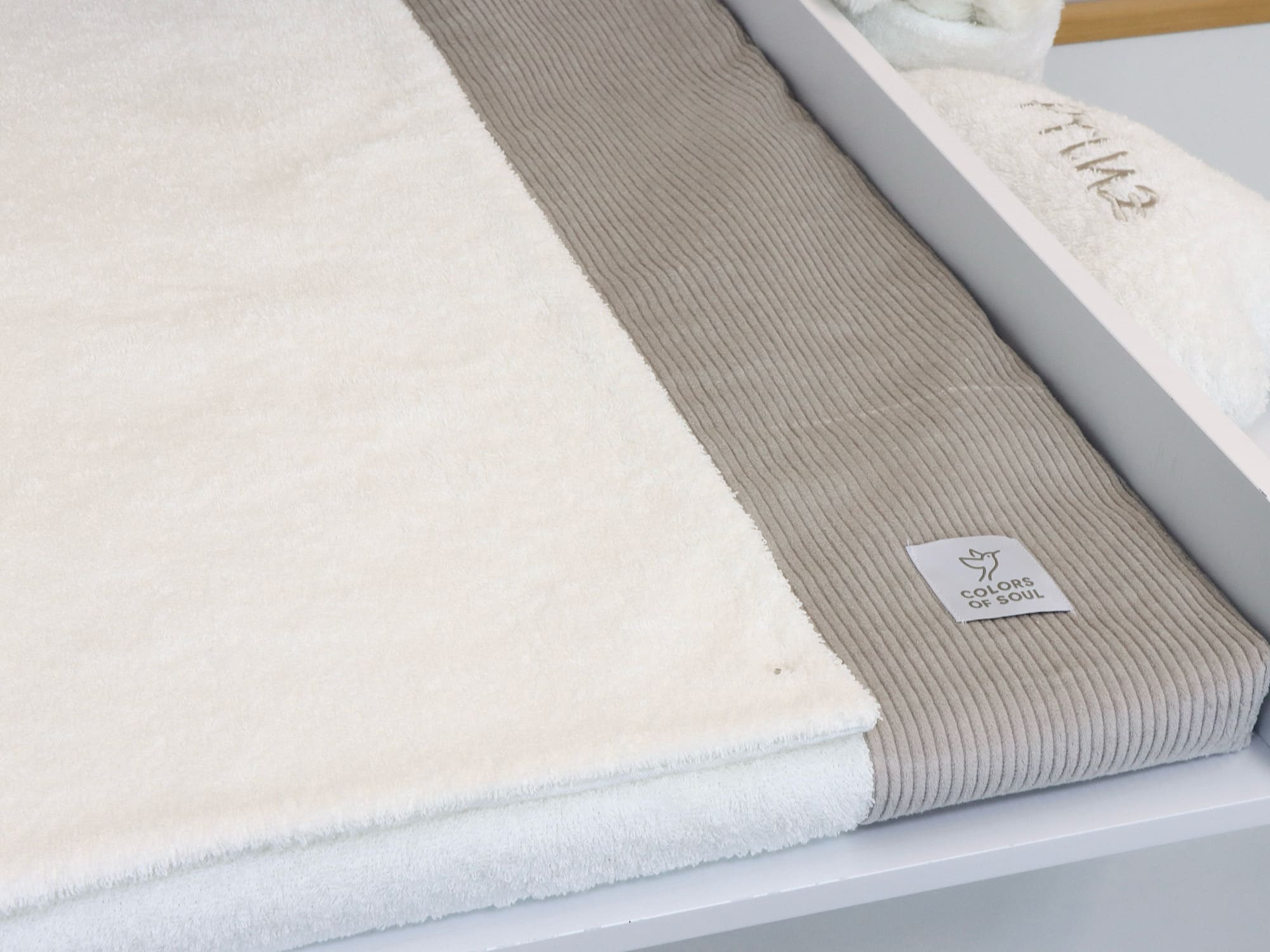 Wickelauflage mit abnehmbaren Bezug – Cord Hellbeige / Frottee Creme