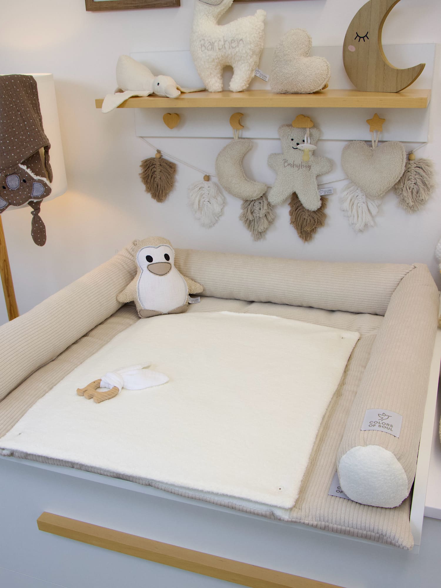 Wickelauflage mit Umrandung - Cord Light Sand / Baumwollfleece Creme