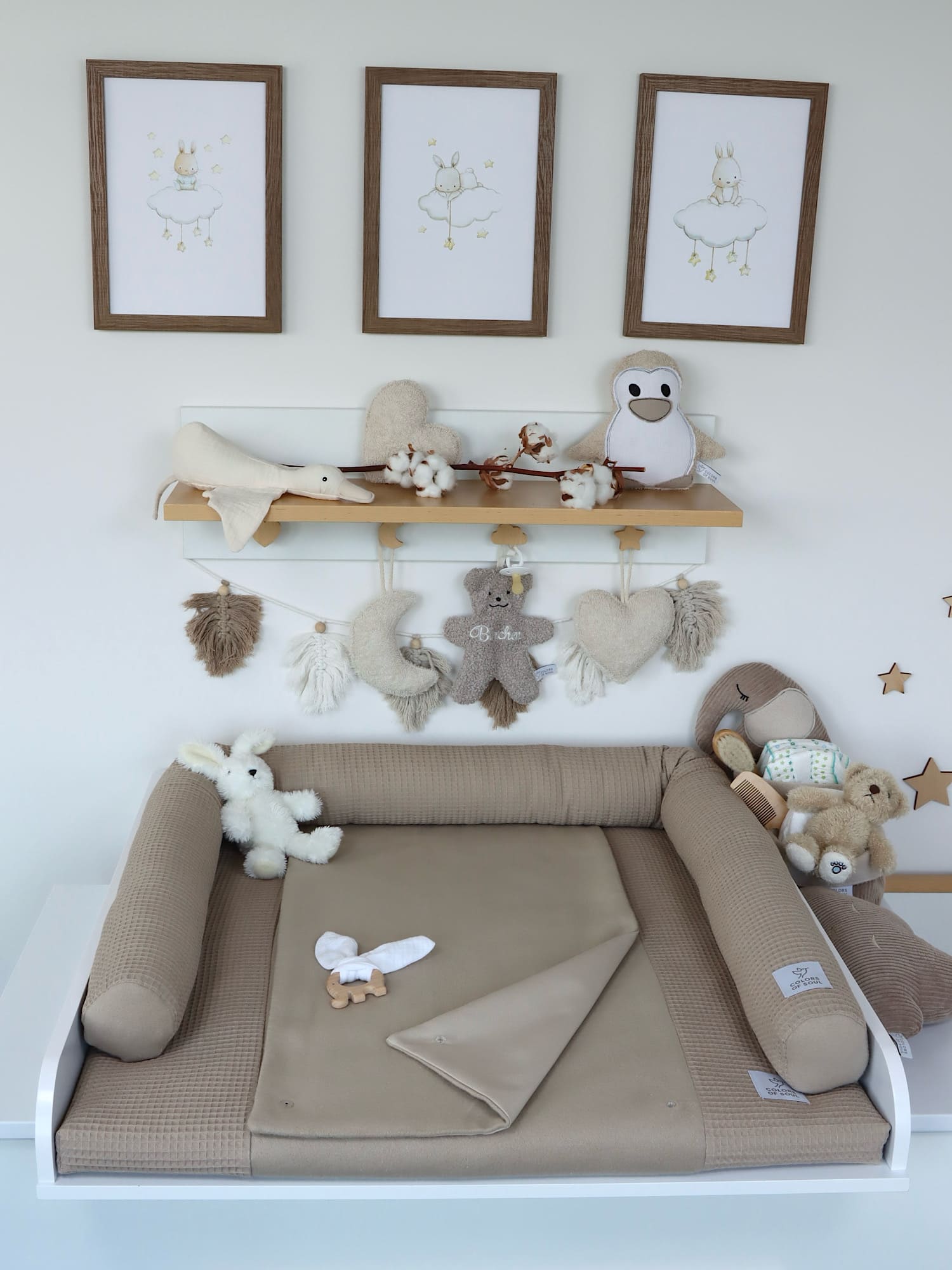 2-er SET - Wickelauflage mit Inlett, Bettrolle - Waffel dunkelbeige / Baumwollfleece dunkelbeige