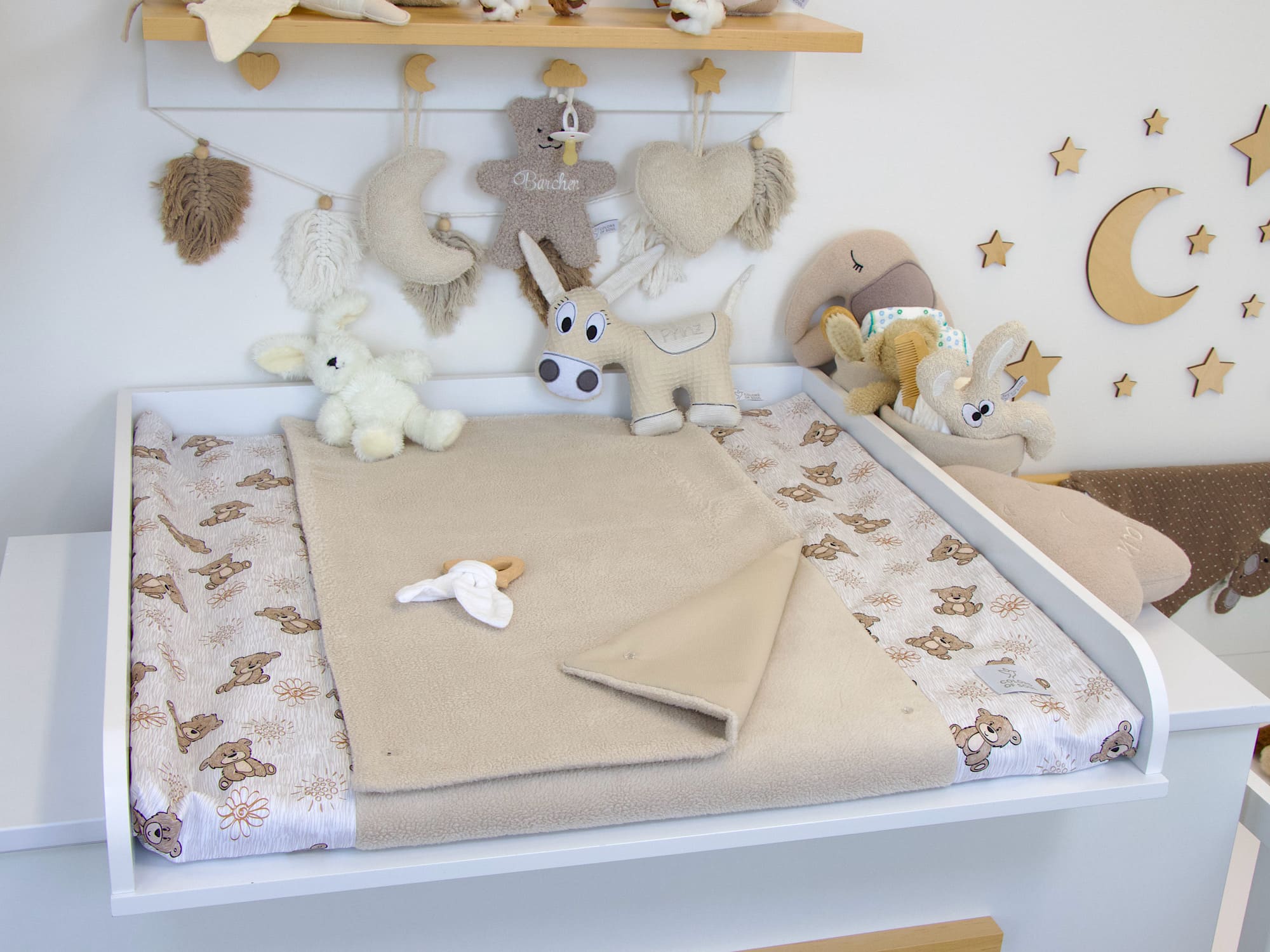 Wickelauflage mit Inlett - niedliche Bärchen / Baumwollfleece beige