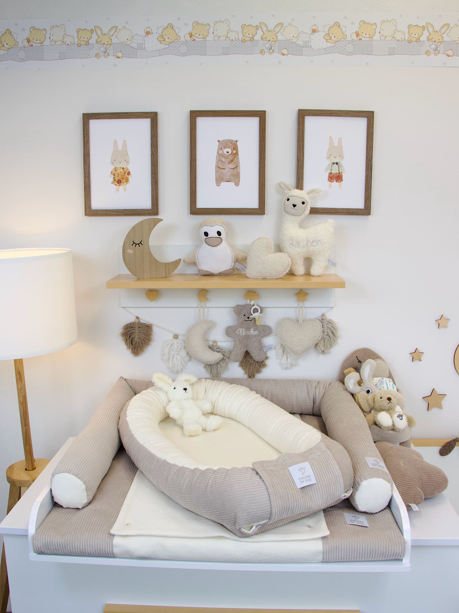 3-er SET - Wickelauflage, Babynestchen, Bettschlange - Cord hellbeige / Baumwollfleece creme