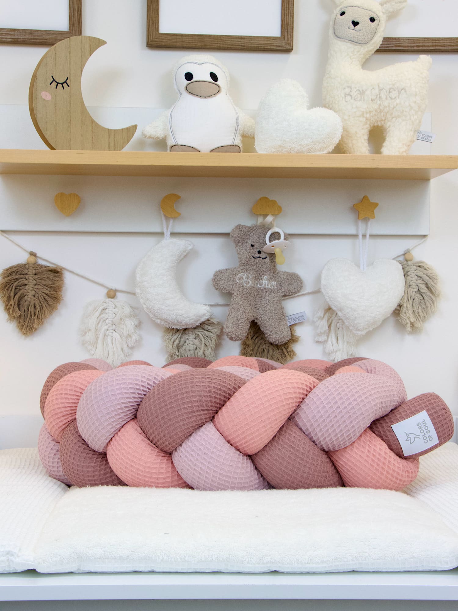 Bettumrandung geflochten: Waffelpique blush, altrosa, alte malve