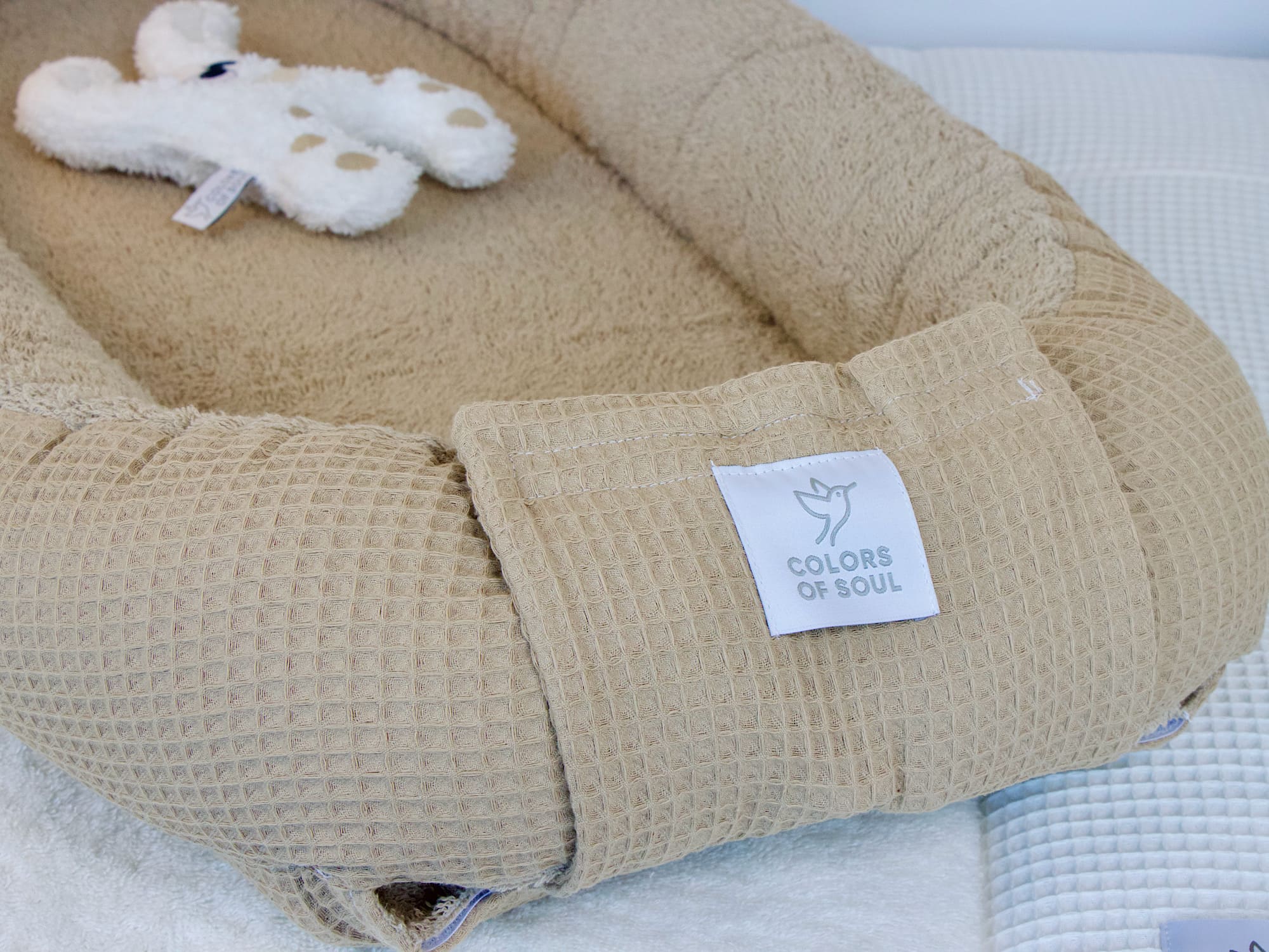 Babynestchen - Waffelpique dunkelbeige / Frottee dunkelbeige