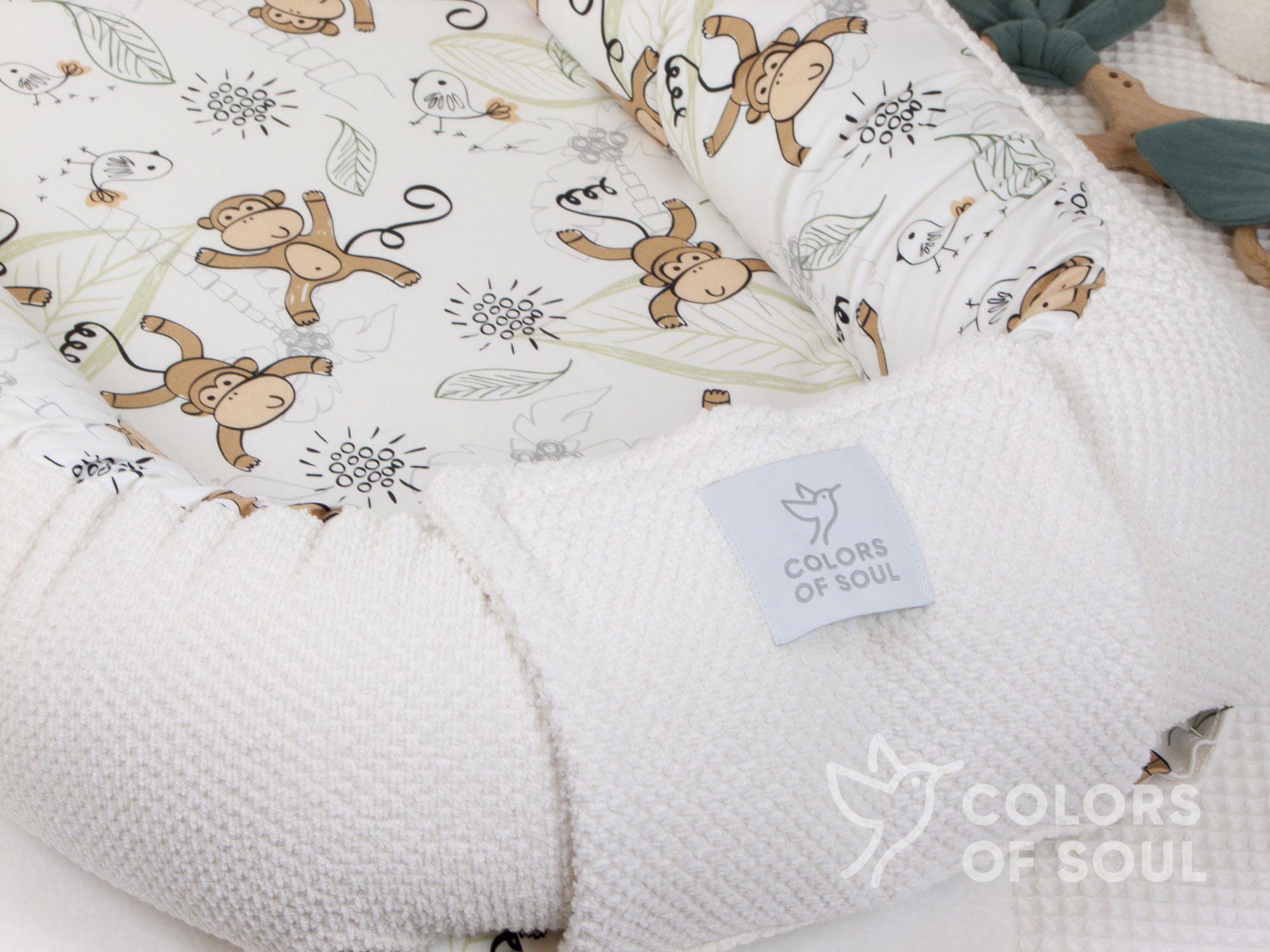 Babynestchen - niedliche Affen / Waffelpique BeBe creme