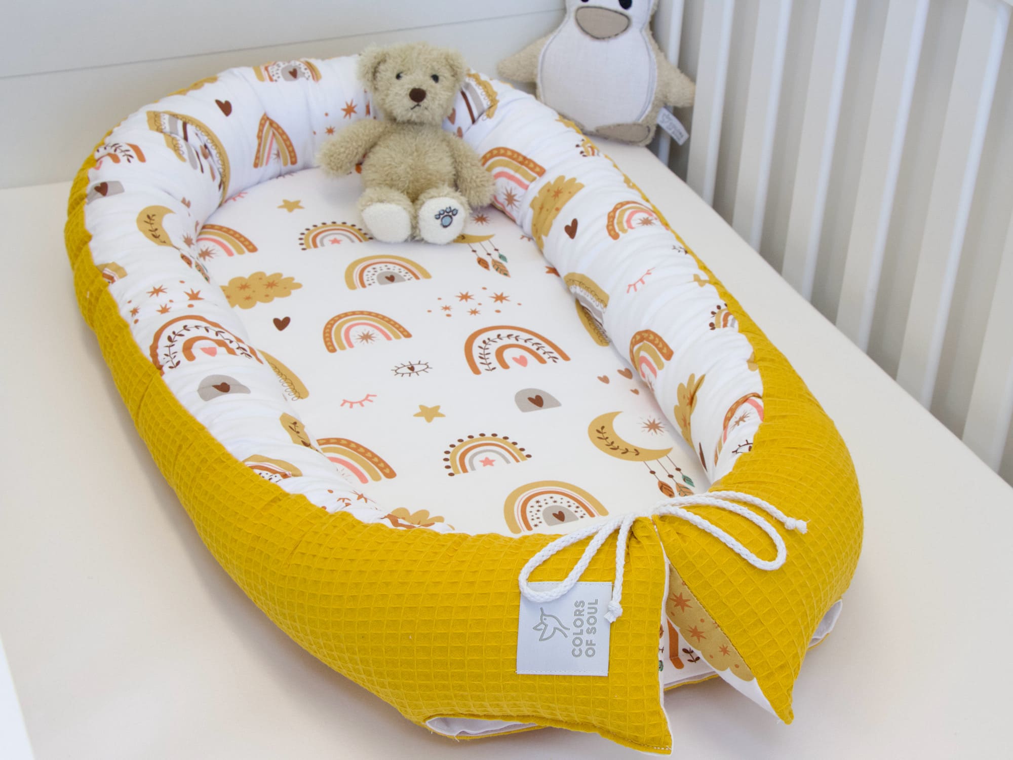 Babynestchen - Baby boho Regenbogen / Waffelpique gelb