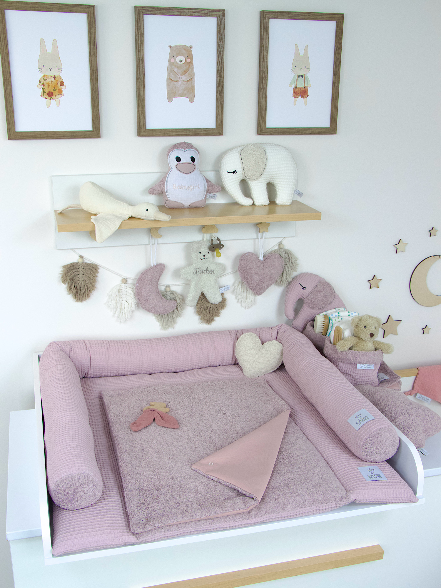 Baby Wickelauflage mit passender Zopfschlange in zartem Altrosa – Set