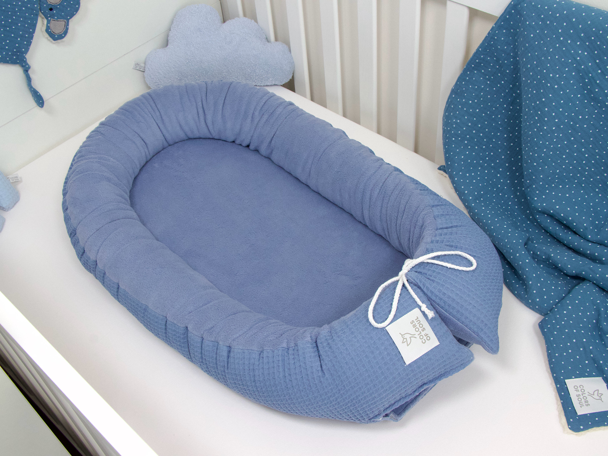 Babynest - Waffelpique blau / Baumwollfleece himmelblau