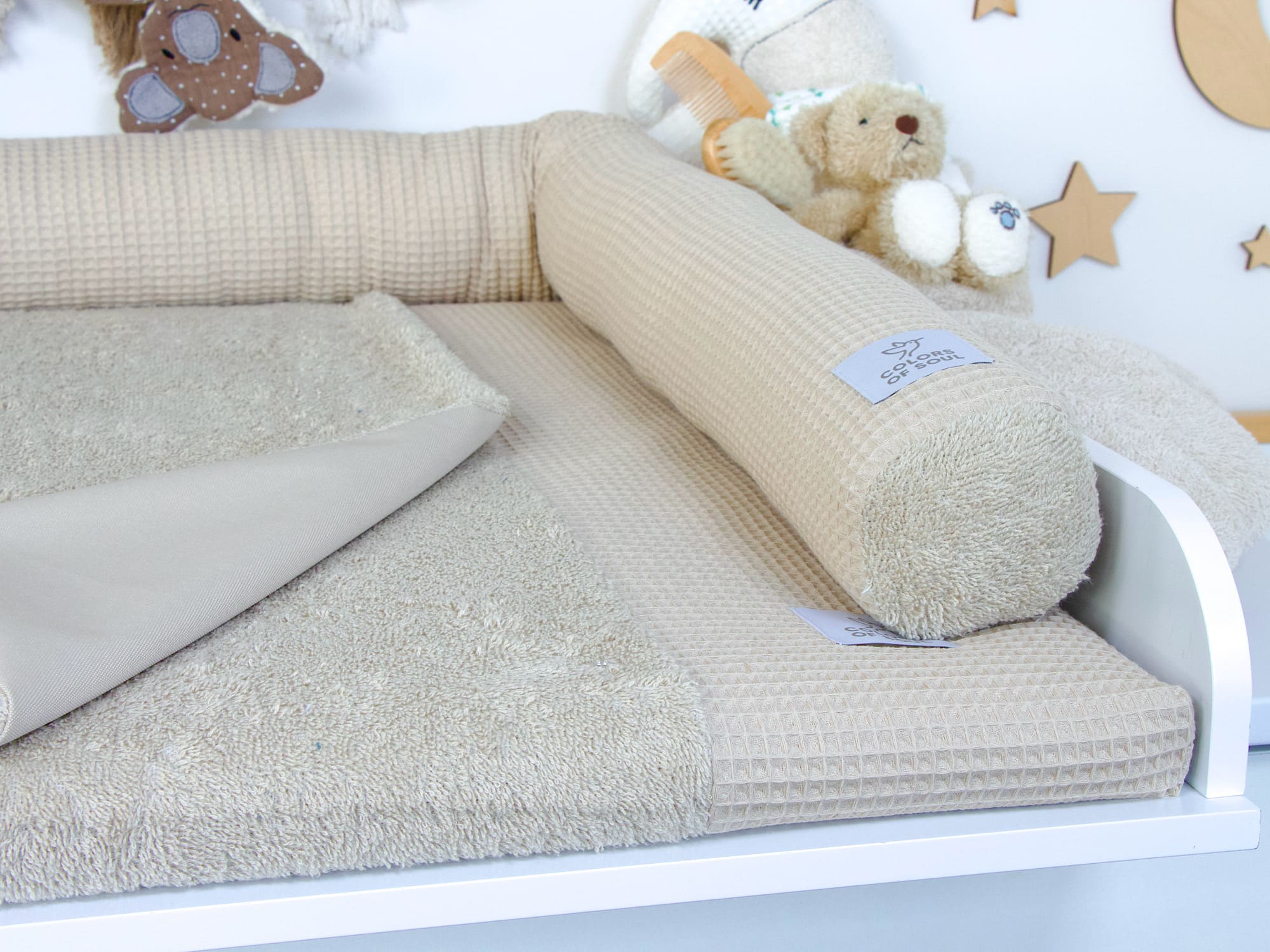 2-er SET - Wickelauflage mit Inlett, Bettschlange - Waffelpique beige / Frottee beige