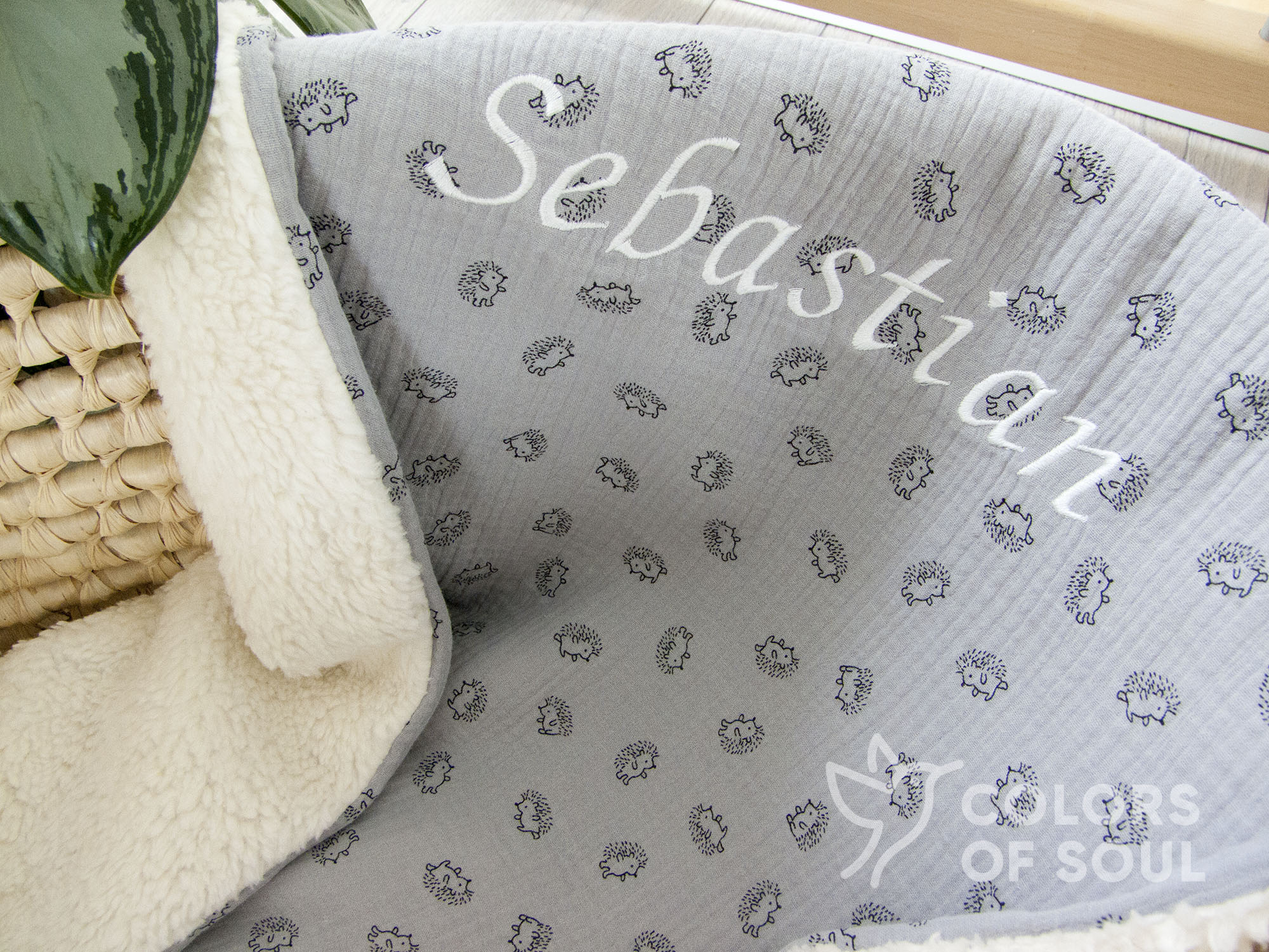 Babydecke - Musselin Igel / Teddyplüsch creme
