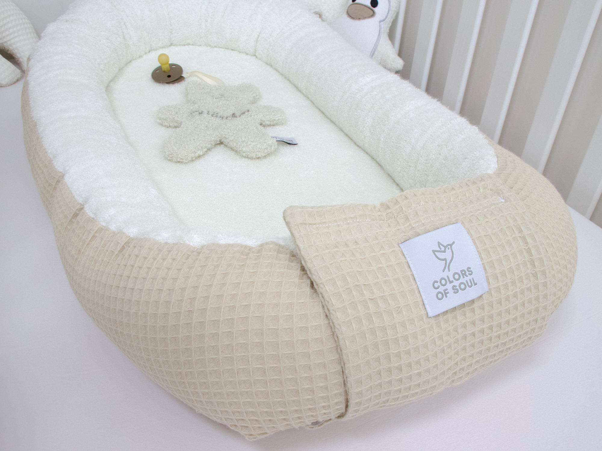 Babynestchen Waffelpique light sand / Frottee creme
