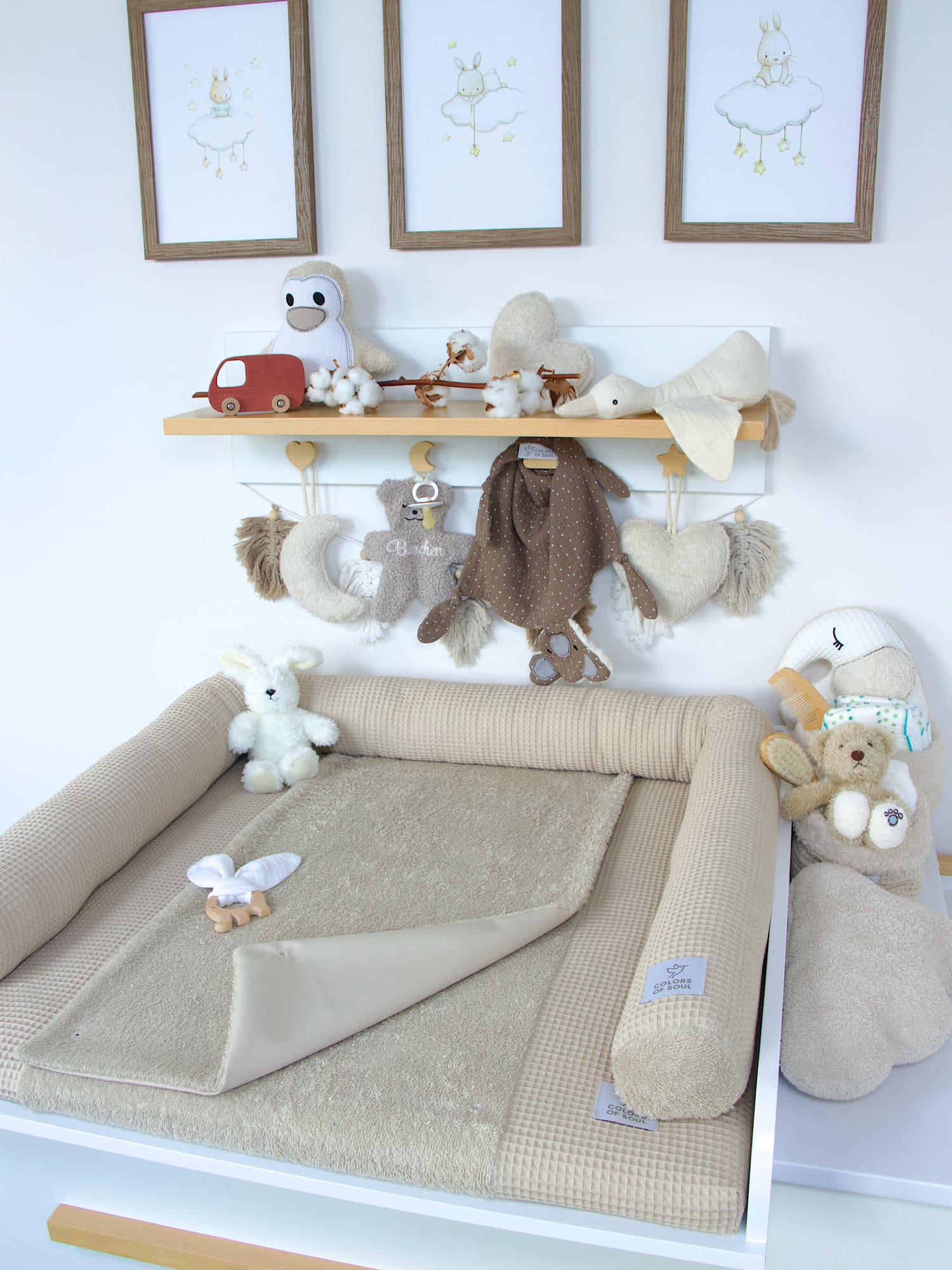 2-er SET - Wickelauflage mit Inlett, Bettschlange - Waffelpique beige / Frottee beige