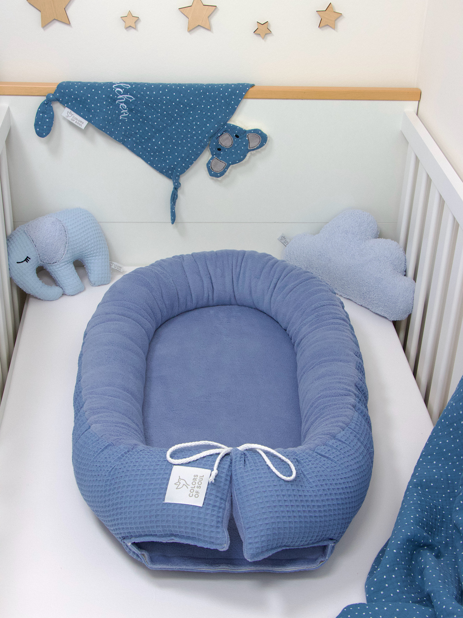 Babynest - Waffelpique blau / Baumwollfleece himmelblau