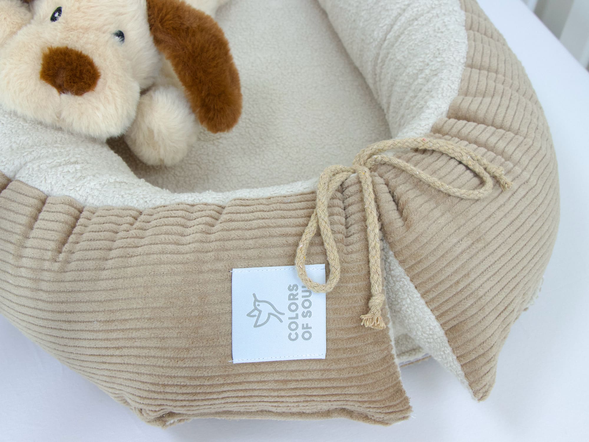 2-er SET - Babynestchen, Bettschlange - Kord camel / Baumwollfleece creme