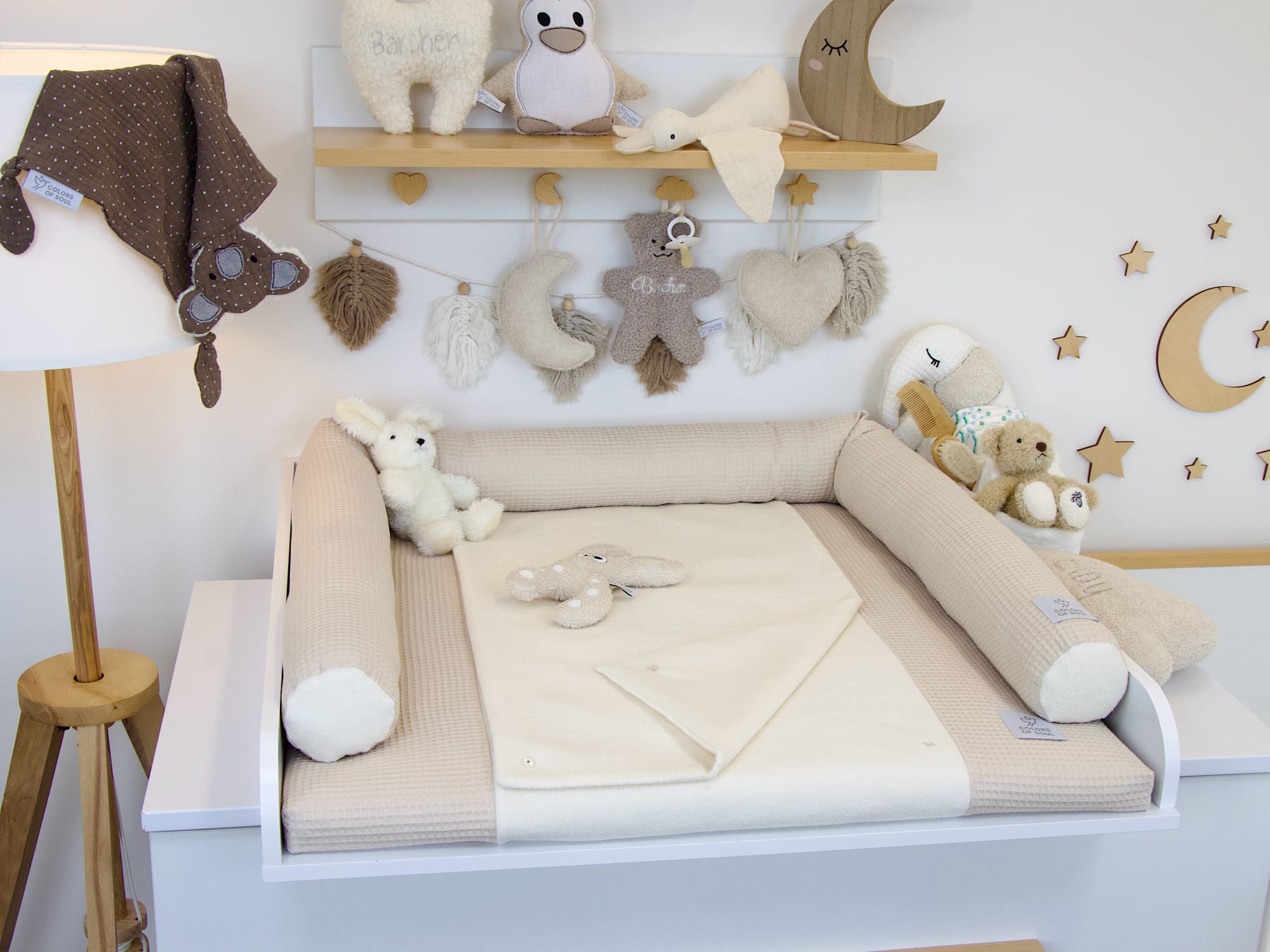 2-er SET - Wickelauflage mit Inlett, Bettschlange - Waffelpique natur / Baumwollfleece creme