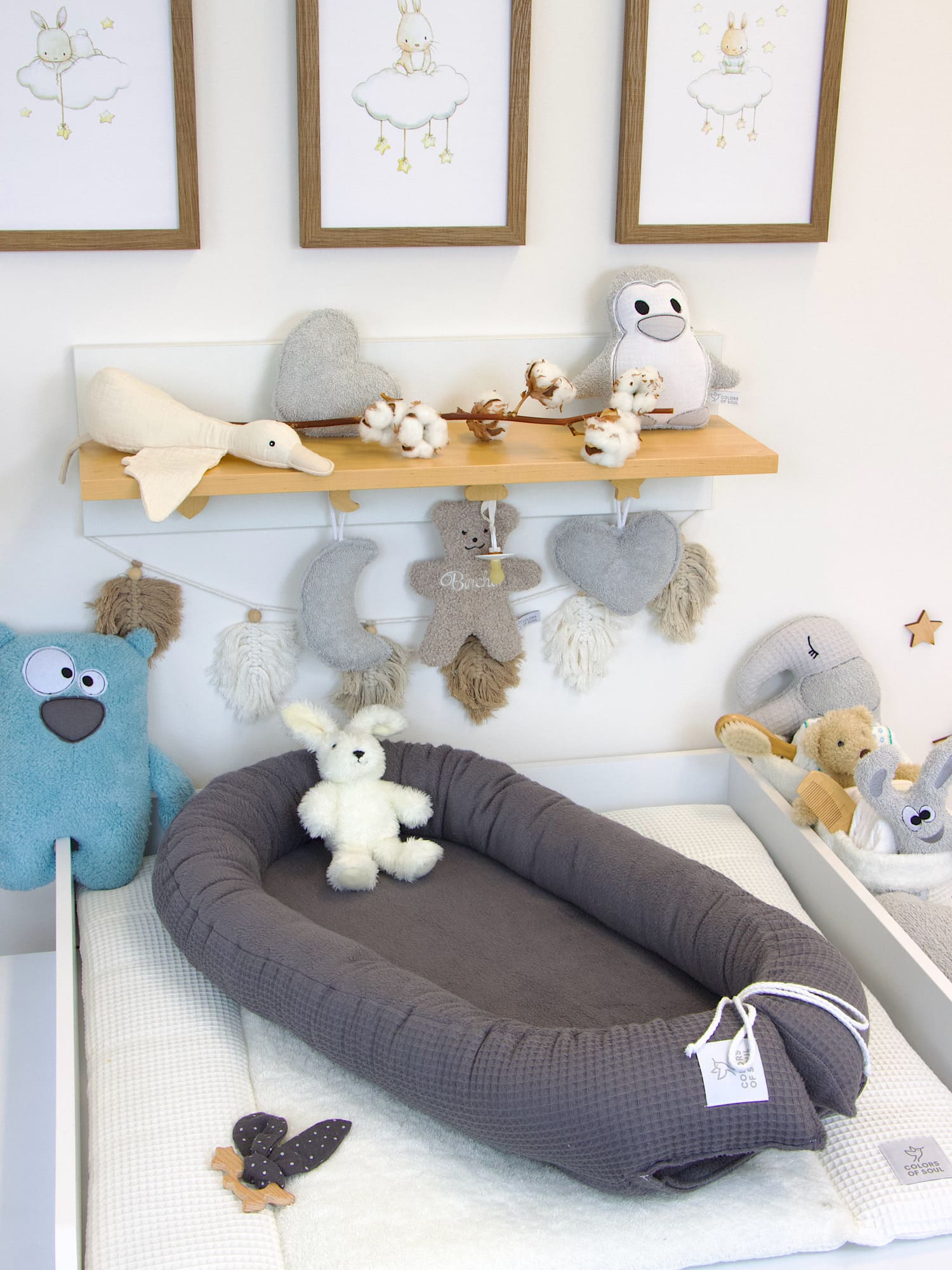 Babynestchen - Waffelpique steingrau / Baumwollfleece grau